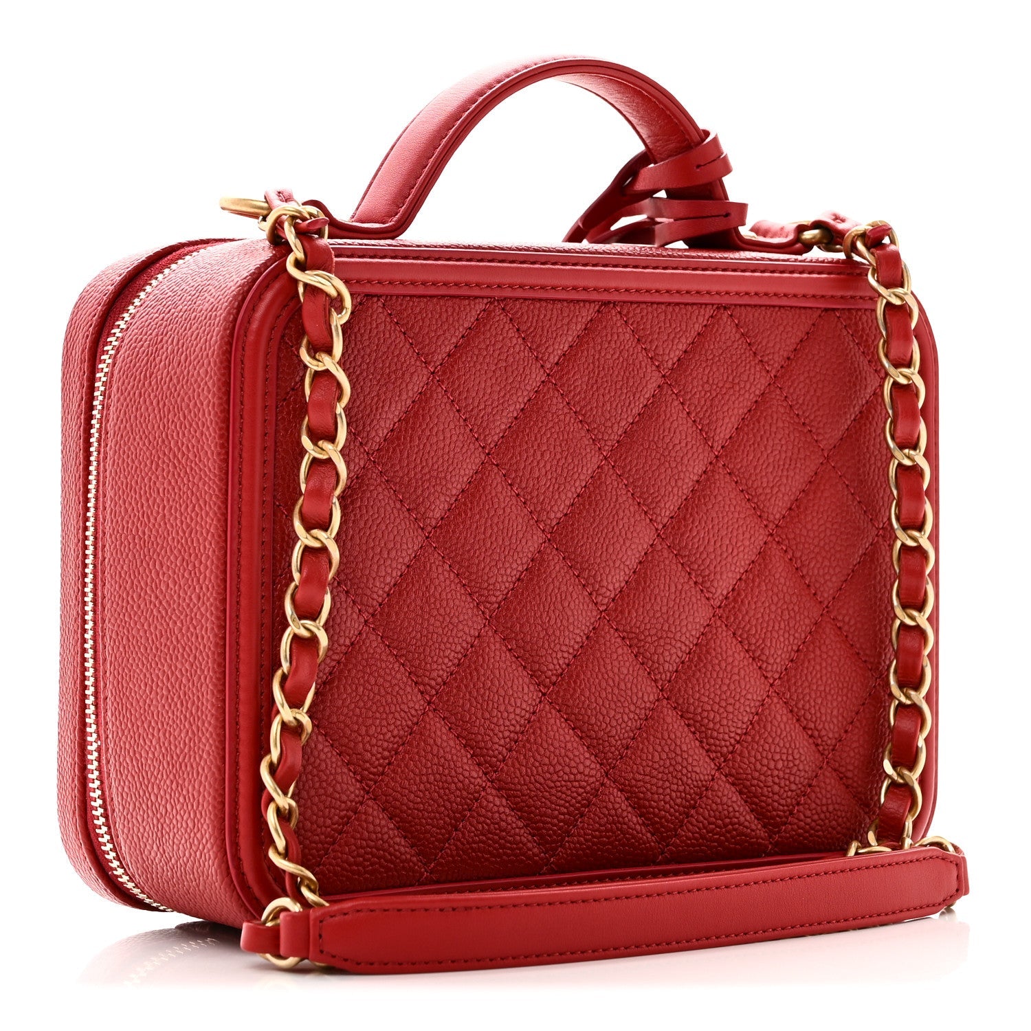 Caviar Quilted Medium CC Filigree Vanity Case Red