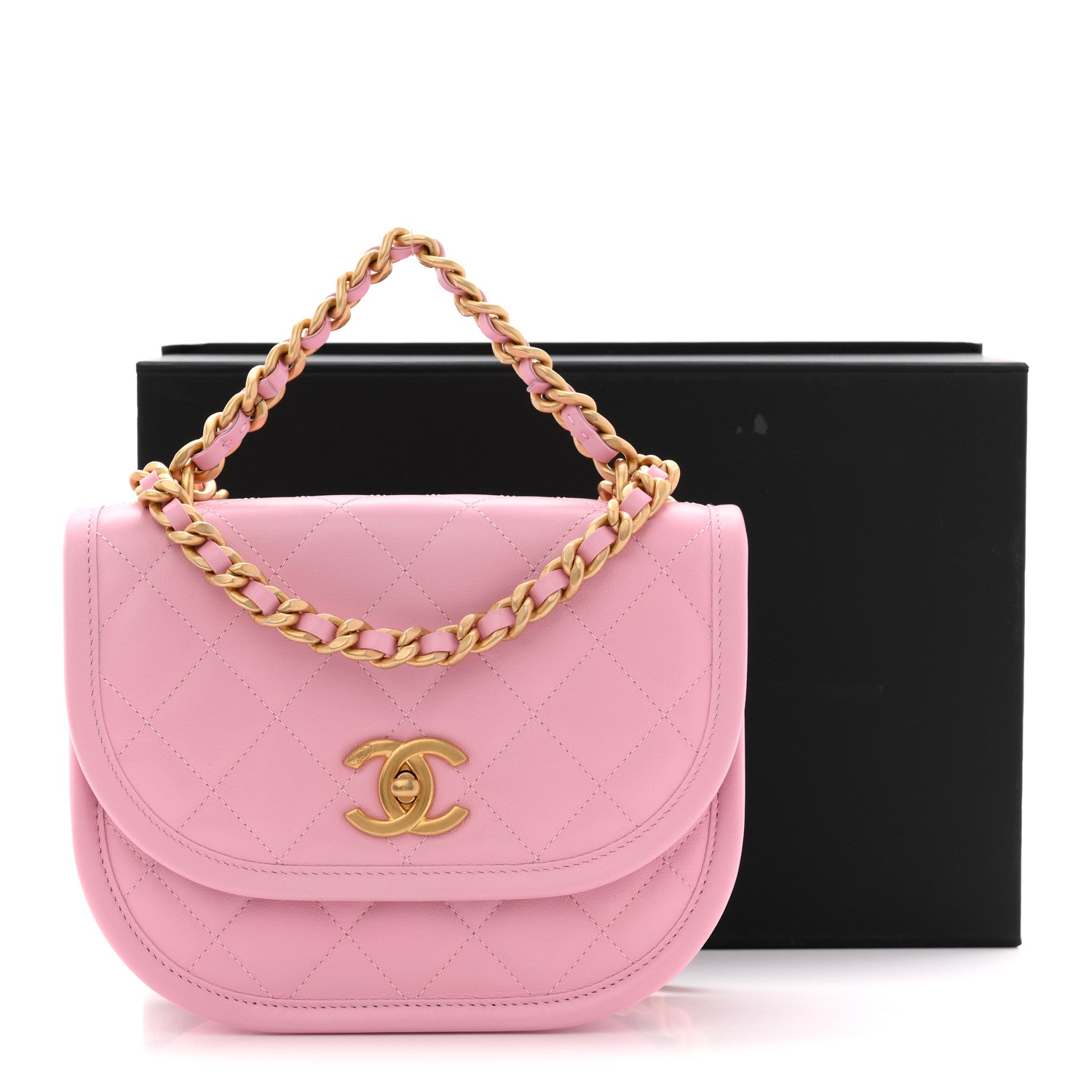 Calfskin Quilted Small Messenger Flap Light Pink