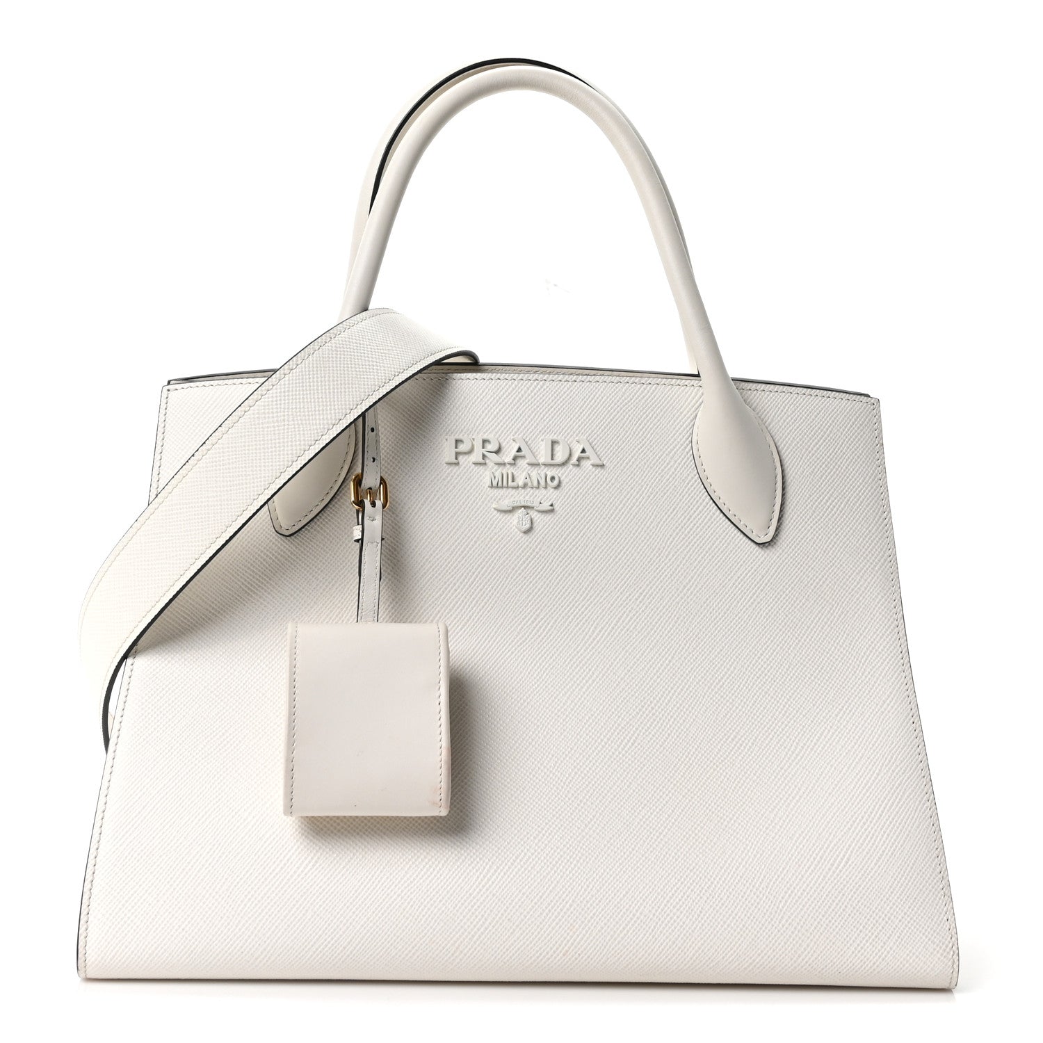 Saffiano Cuir Calfskin Medium Monochrome Top Handle Tote White