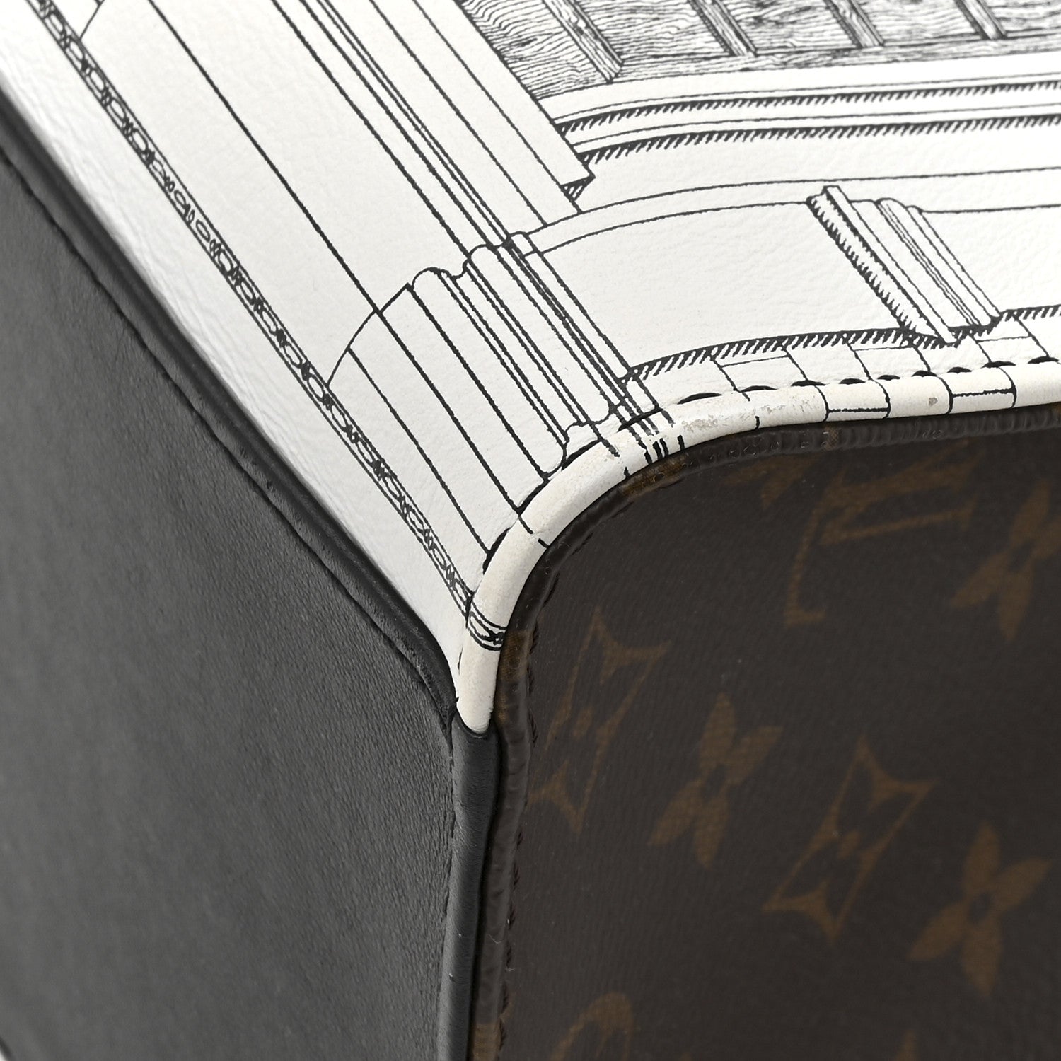 X FORNASETTI Calfskin Architettura Onthego MM Black White