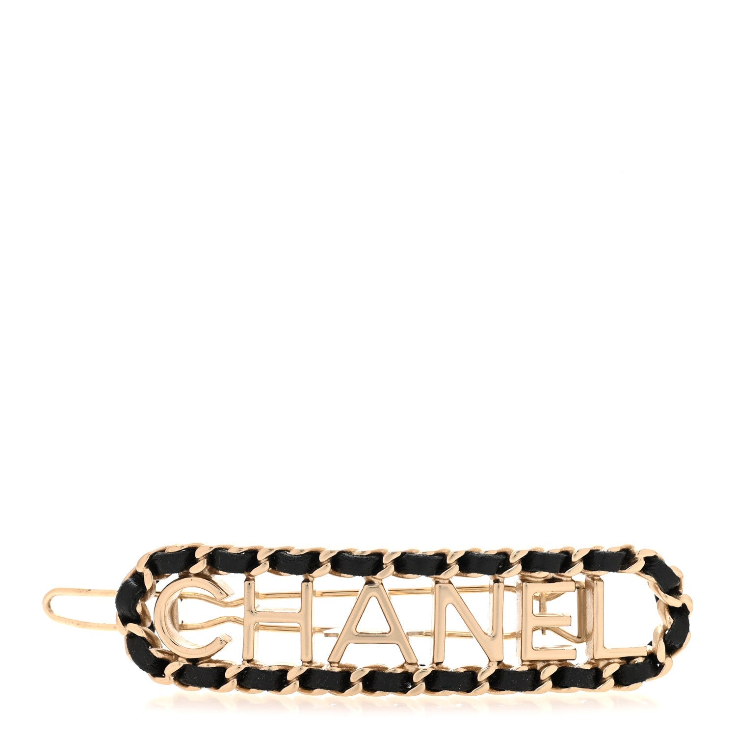 Metal Lambskin Vintage Allure Logo Hair Clip Black Gold