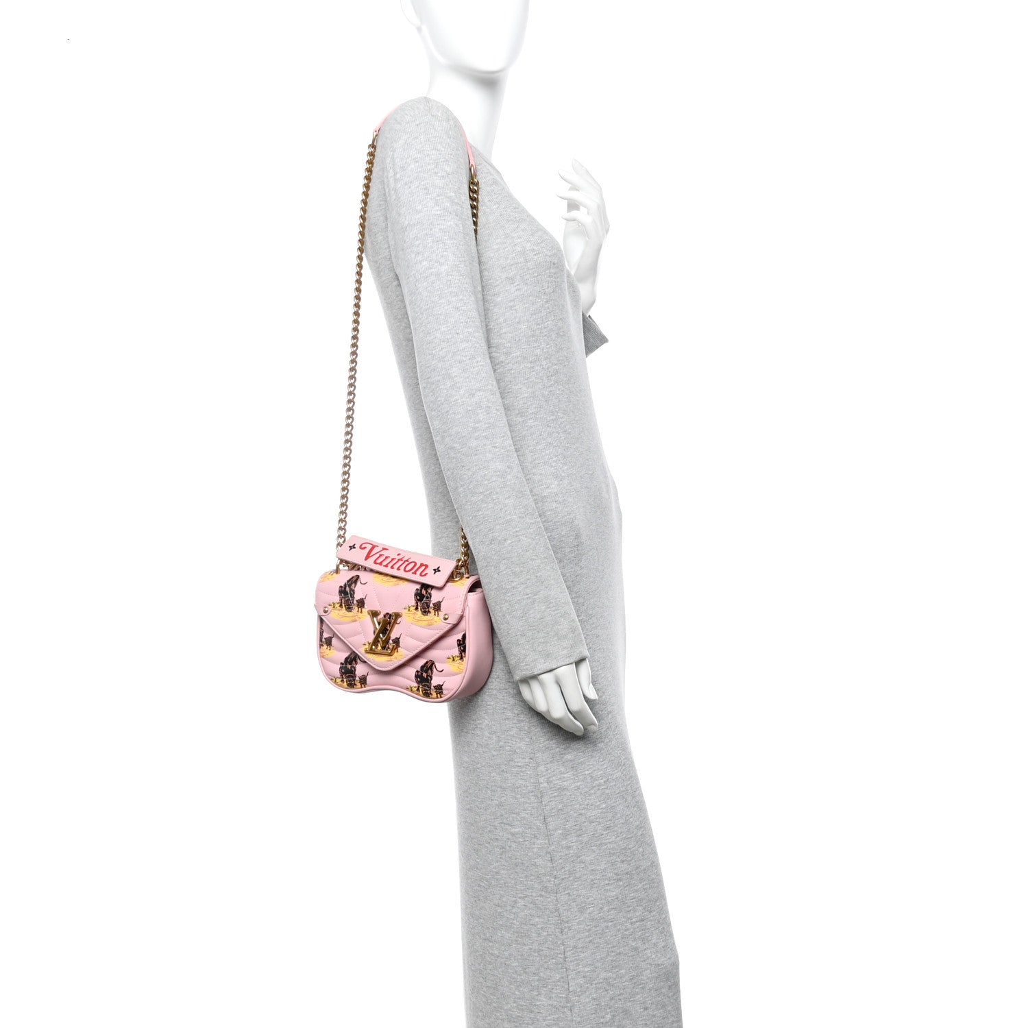 Calfskin Leopard Print New Wave Chain PM Light Pink