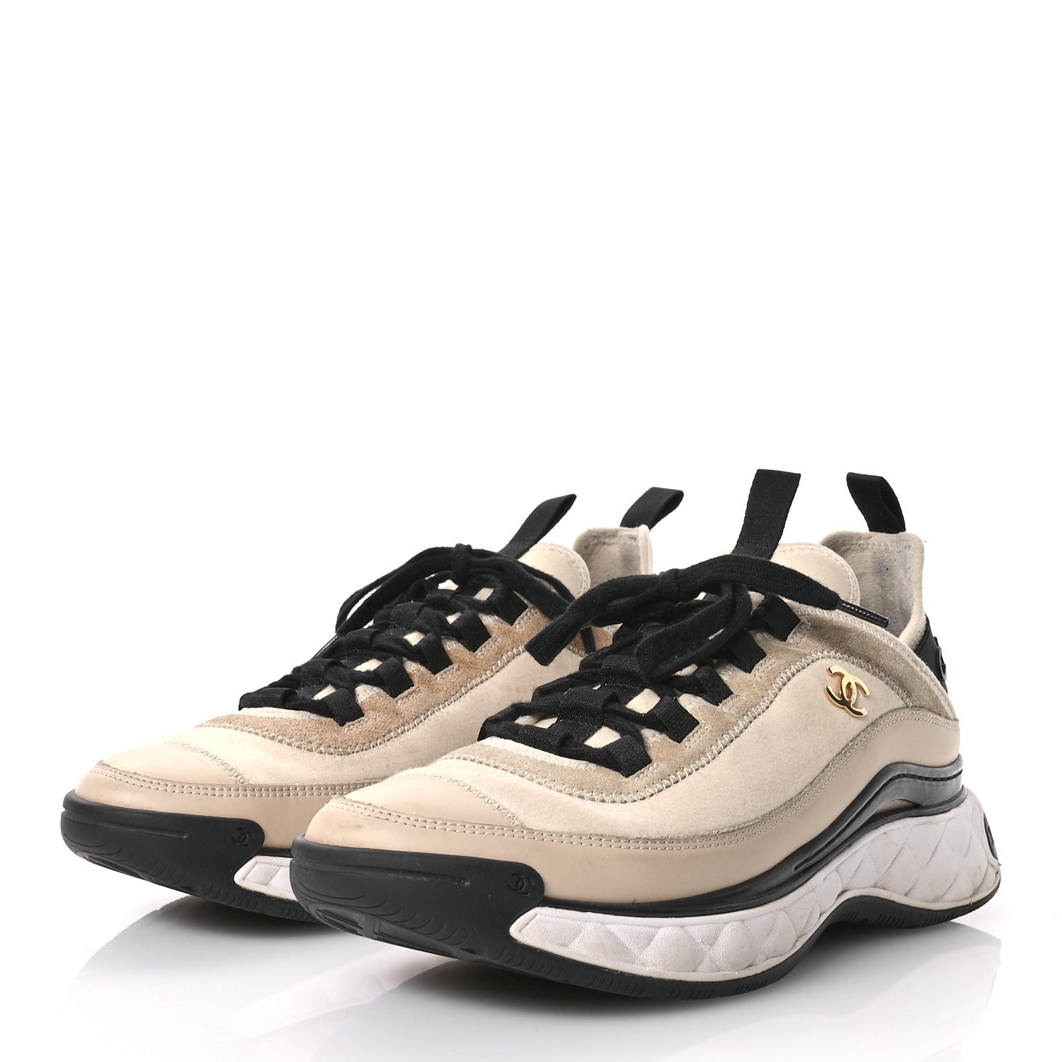 Velvet Calfskin Mixed Fibers CC Sneakers 40.5 Beige