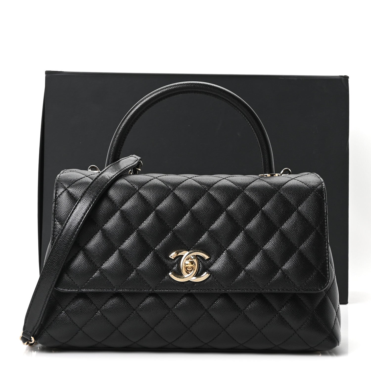 Caviar Quilted Small Coco Handle Flap Black