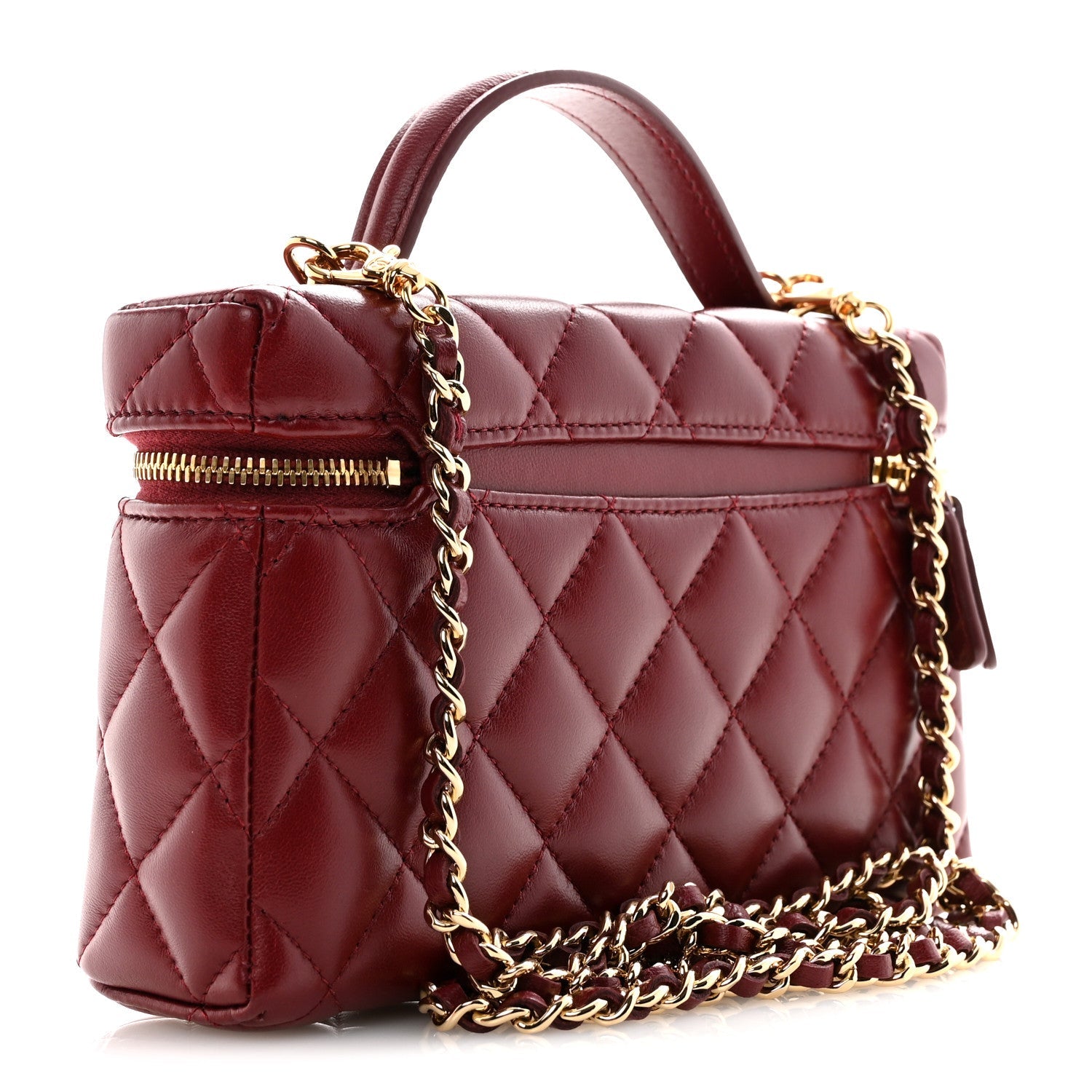 Lambskin Quilted Top Handle Slim Vanity With Chain Burgundy