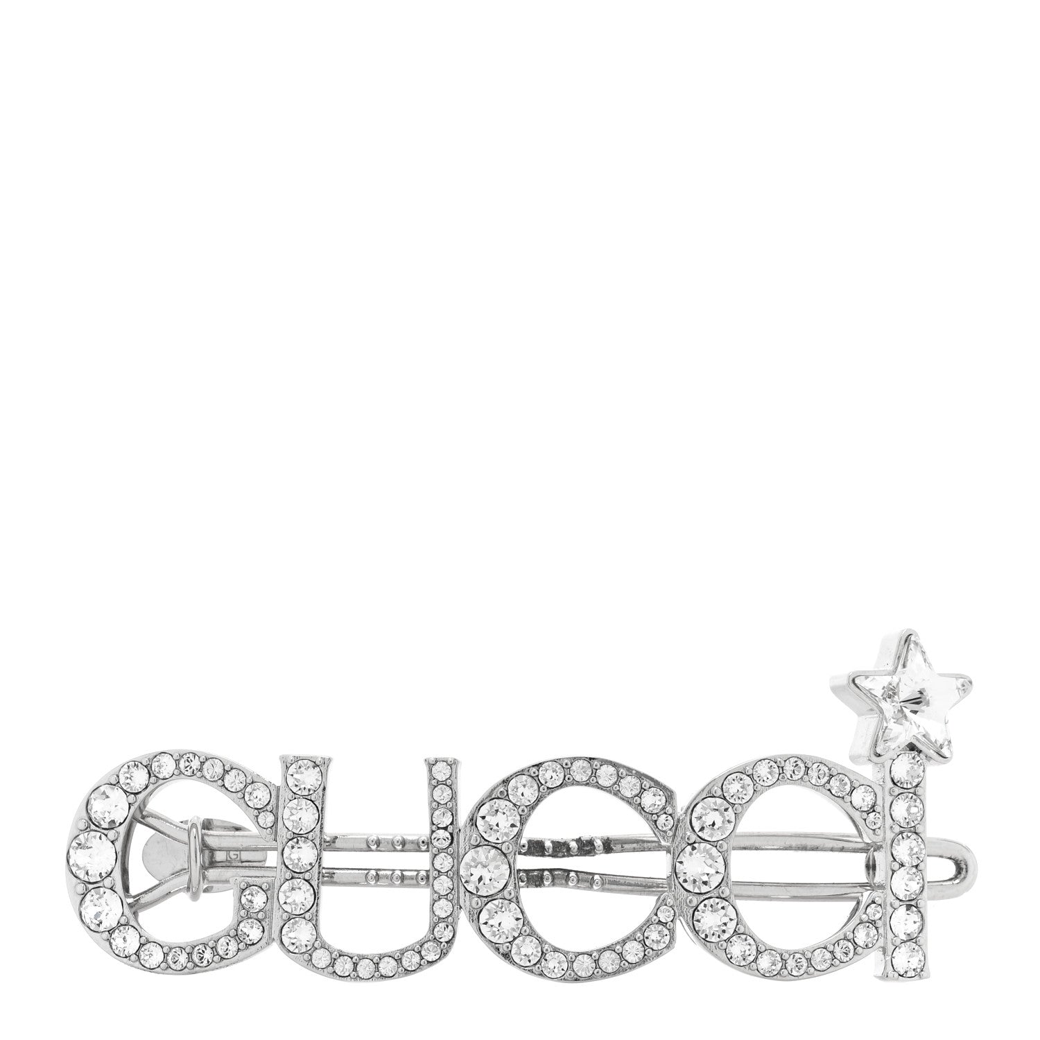Metal Crystal Logo Hair Barrette Silver
