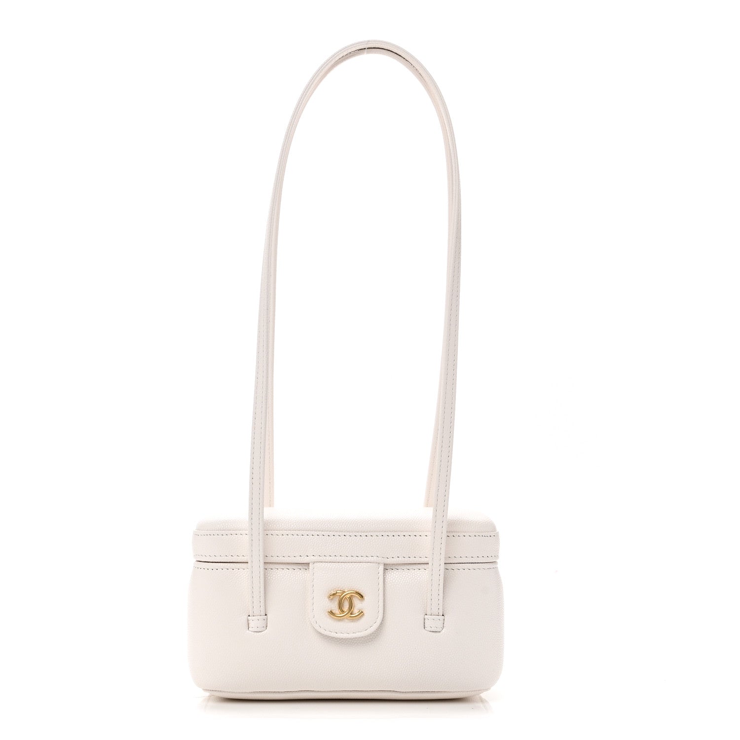 Shiny Caviar Preppy Coco Long Vanity With Strap White