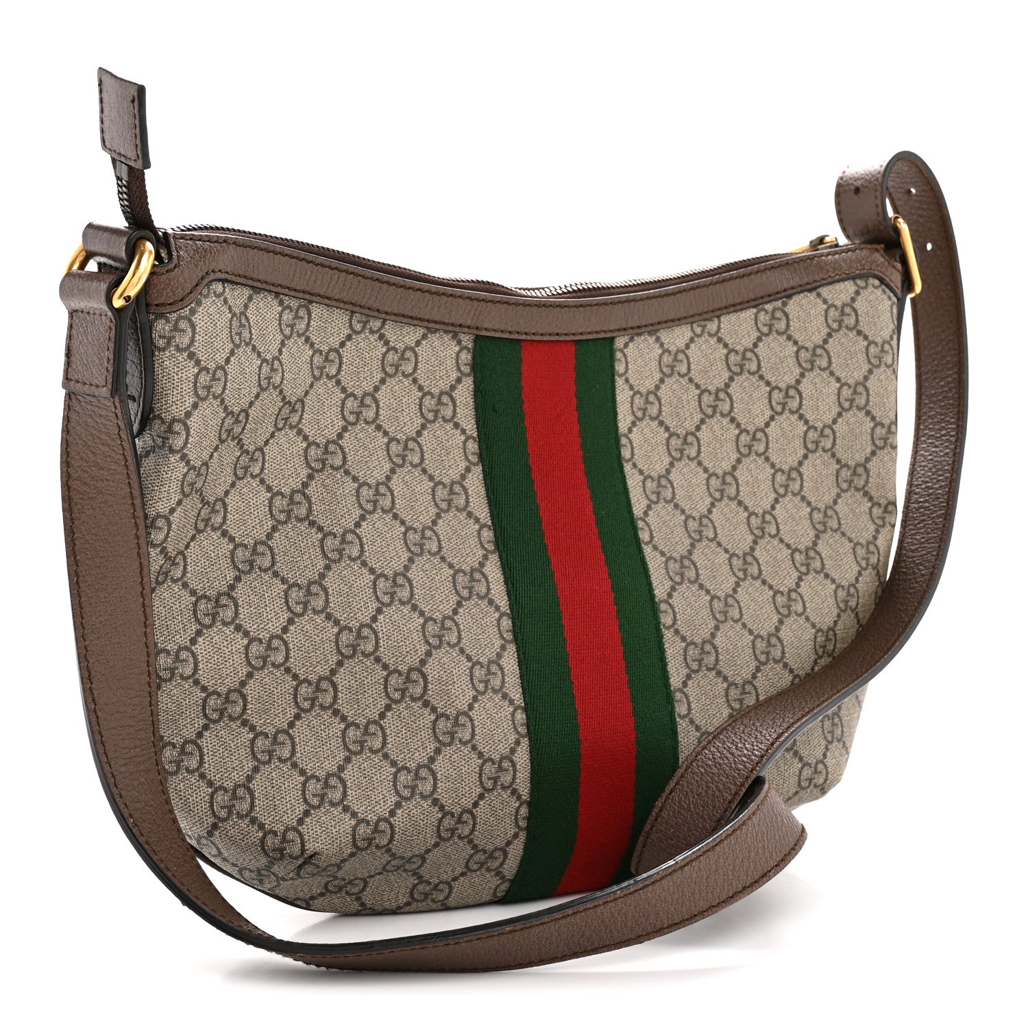GG Supreme Monogram Web Small Ophidia Half Moon Hobo Brown