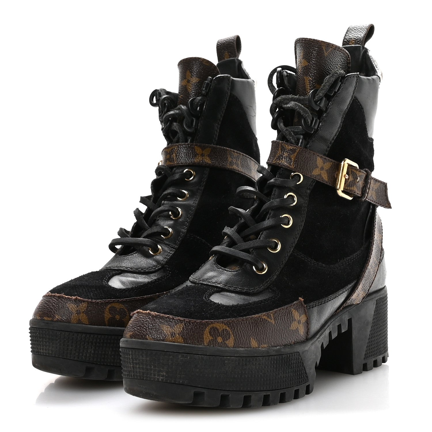 Suede Calfskin Monogram Laureate Platform Desert Boots 36.5 Black