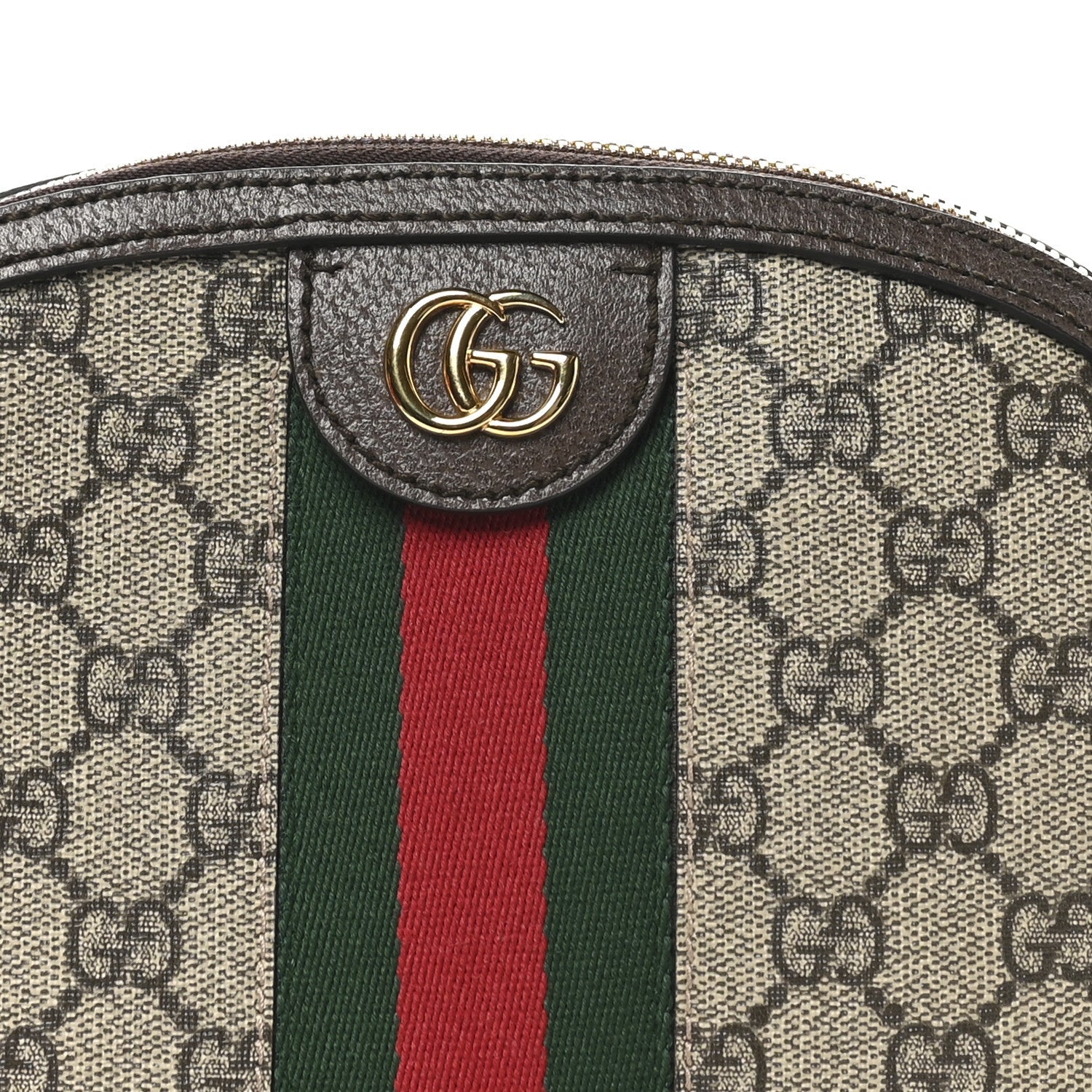GG Supreme Monogram Textured Dollar Calfskin Web Small Ophidia Dome Shoulder Bag Beige Ebony New Acero