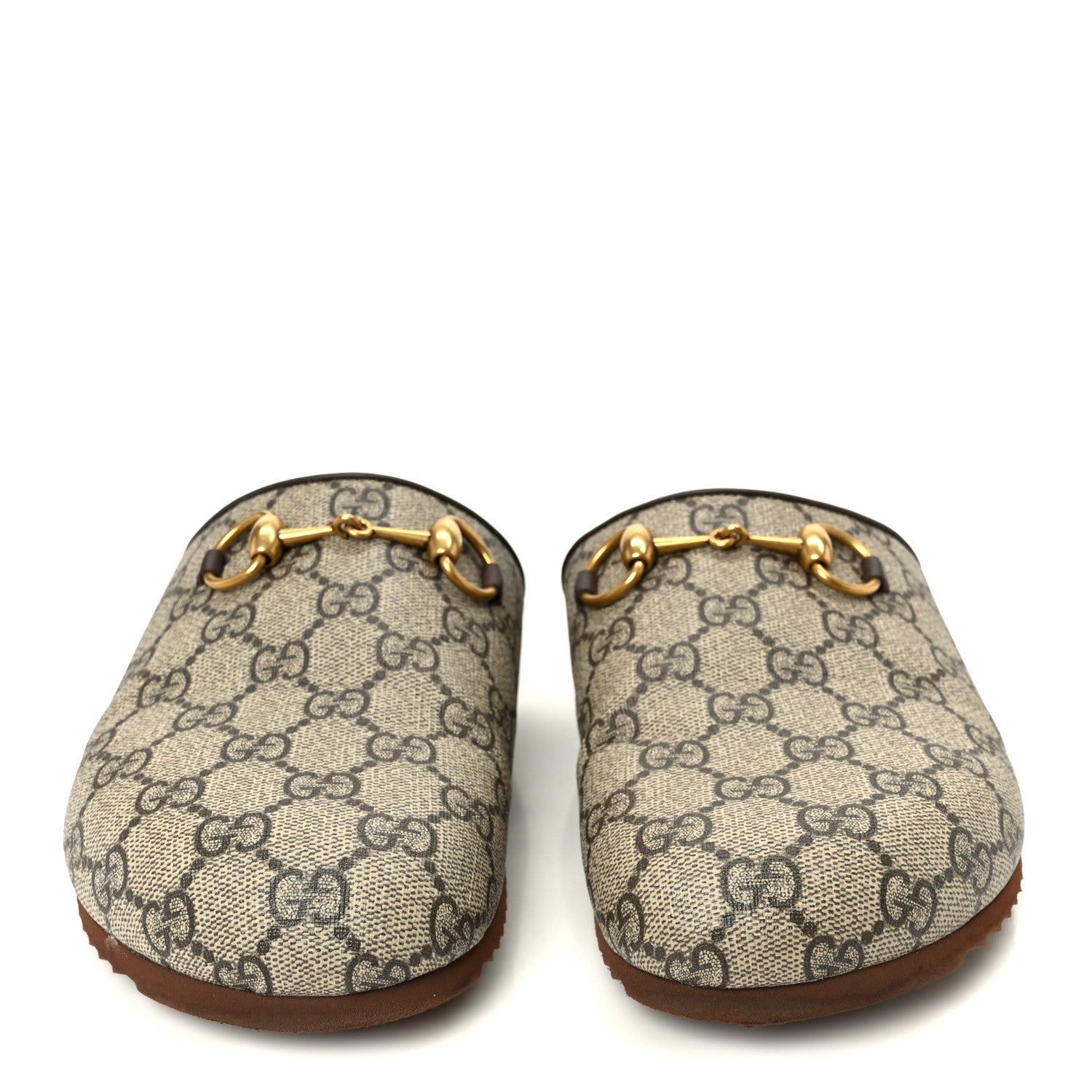 GG Supreme Monogram Miro Soft Calfskin Womens Horsebit Slippers 38 Beige Ebony New Acero