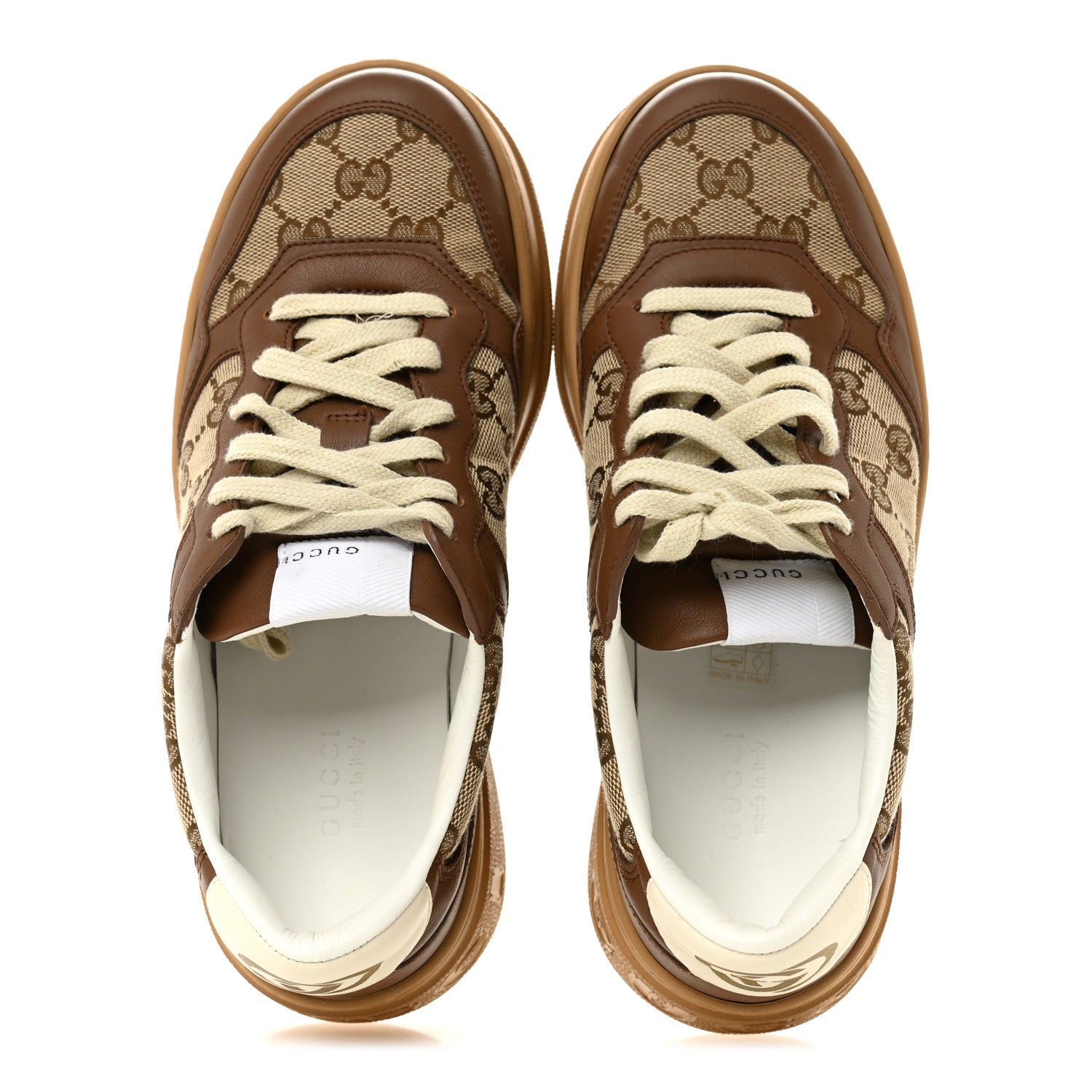Calfskin GG Monogram Womens Platform 55mm Sneakers 38.5 Hezelnut Beige Ebony Mystic White