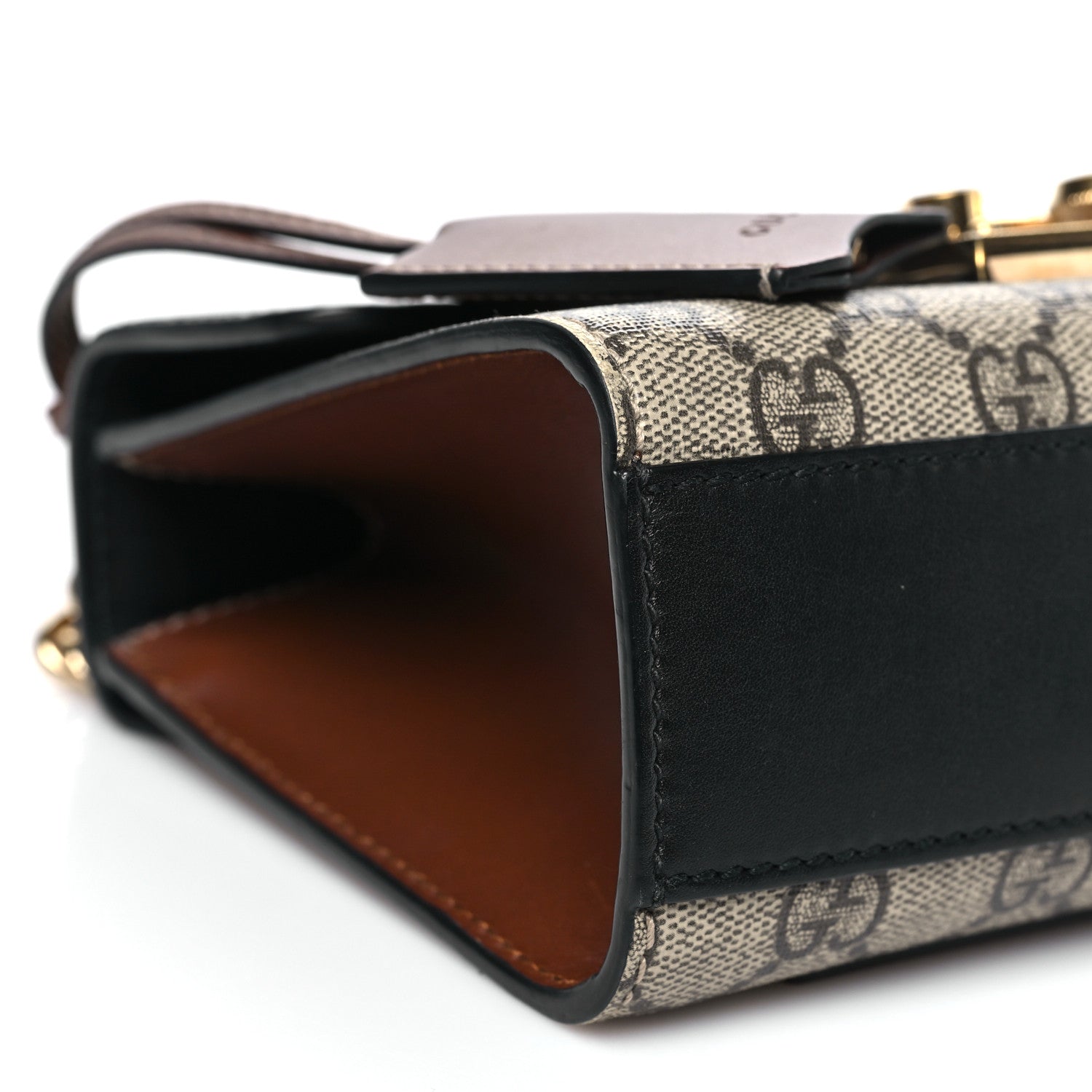 GG Supreme Monogram Calfskin Small Padlock Shoulder Bag Beige Black Cuir