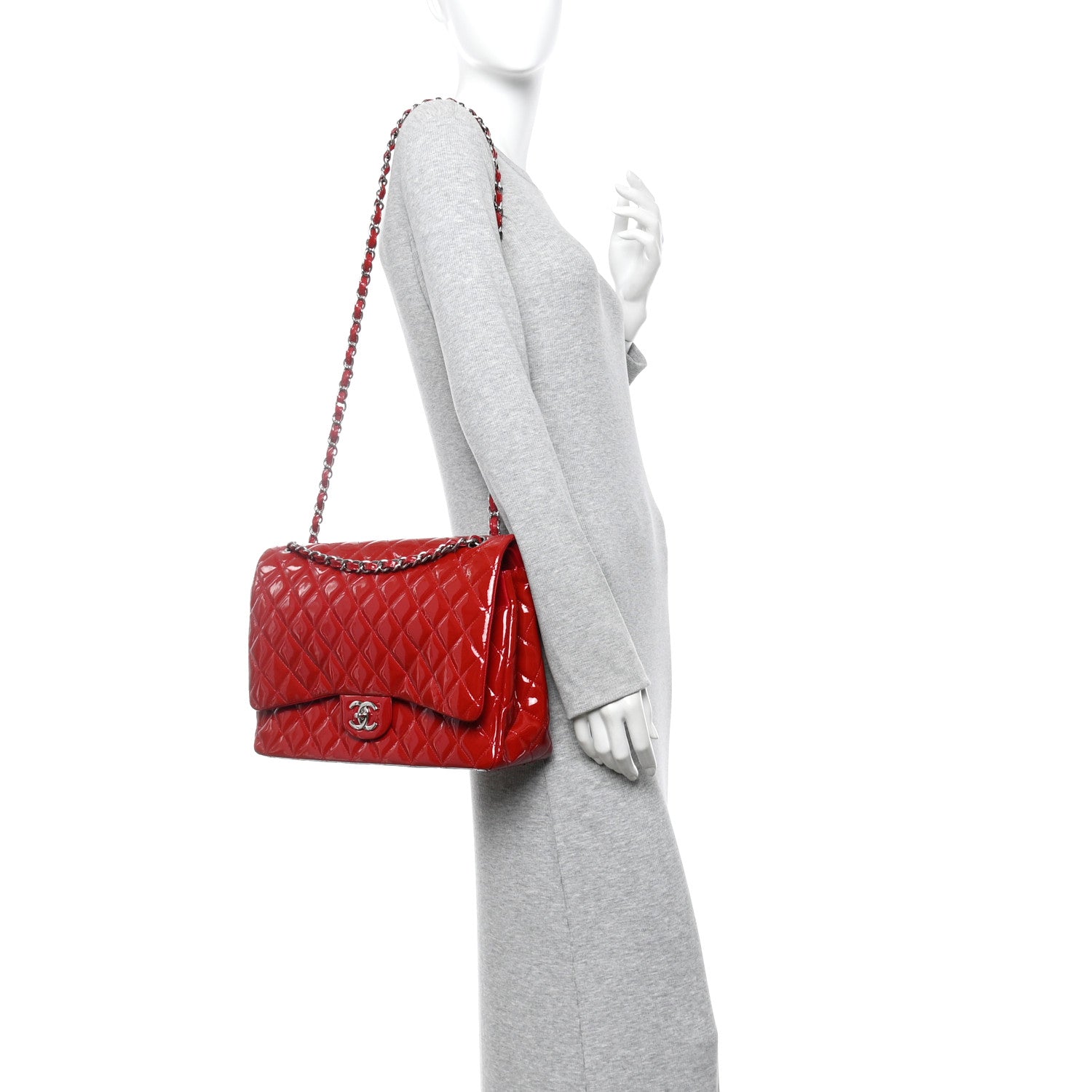 Patent Quilted Maxi Double Flap Red