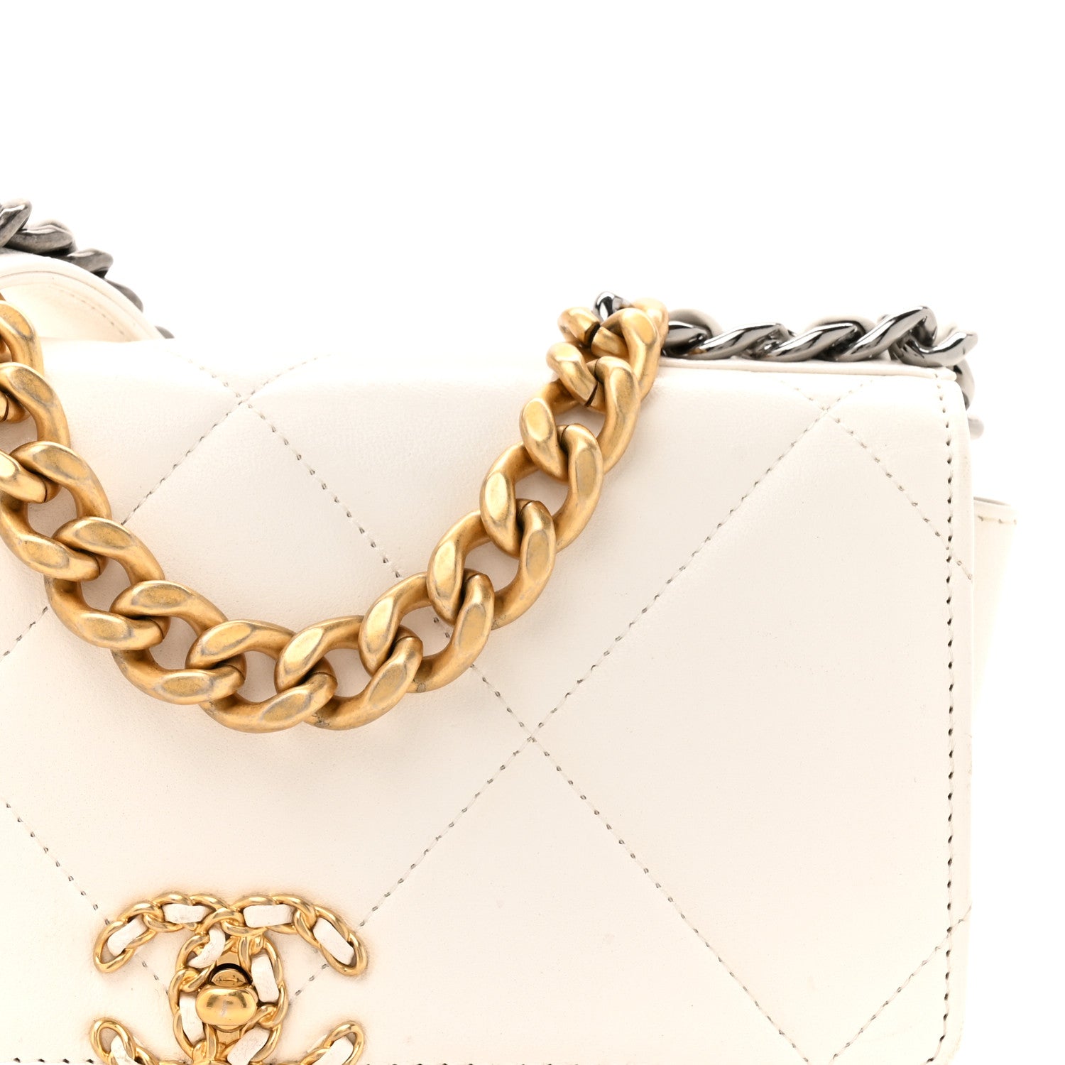 Lambskin Quilted Chanel 19 Wallet On Chain WOC White