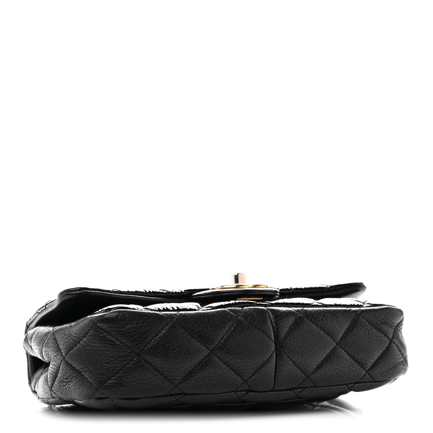 Patent Goatskin Quilted Small CC Eyelet Flap Black