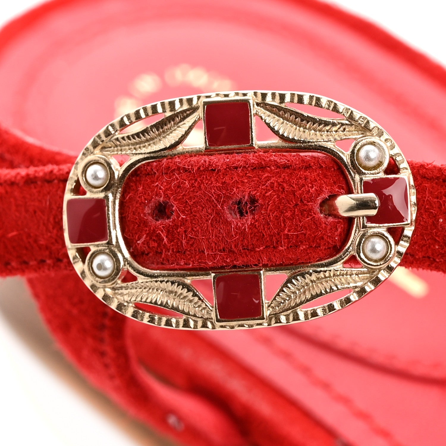 Suede Calfskin Thong Sandals 36 Red
