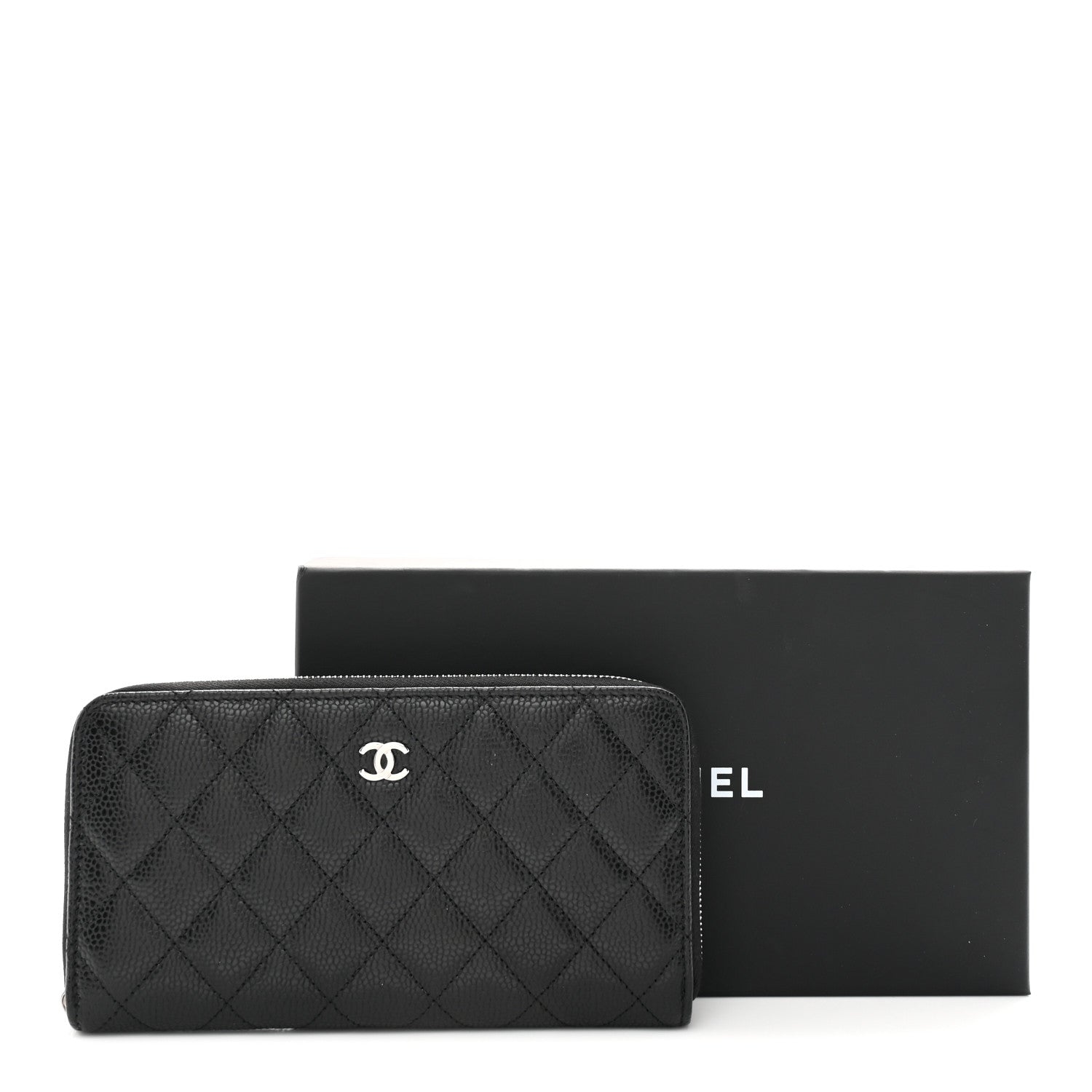Caviar Quilted Large Gusset Zip Around Wallet Black
