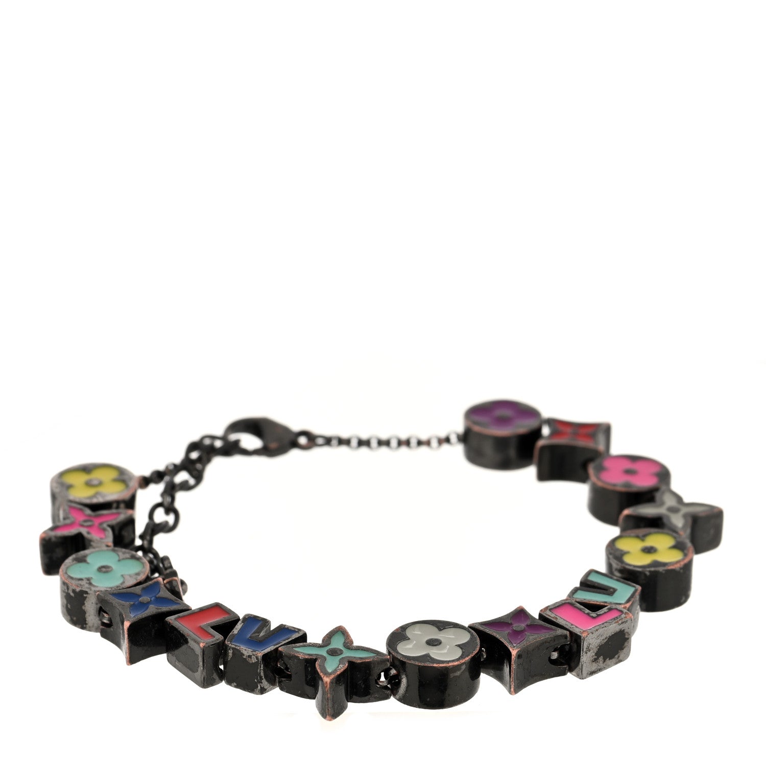 Metal Enamel Monogram Party Bracelet Black Multicolor