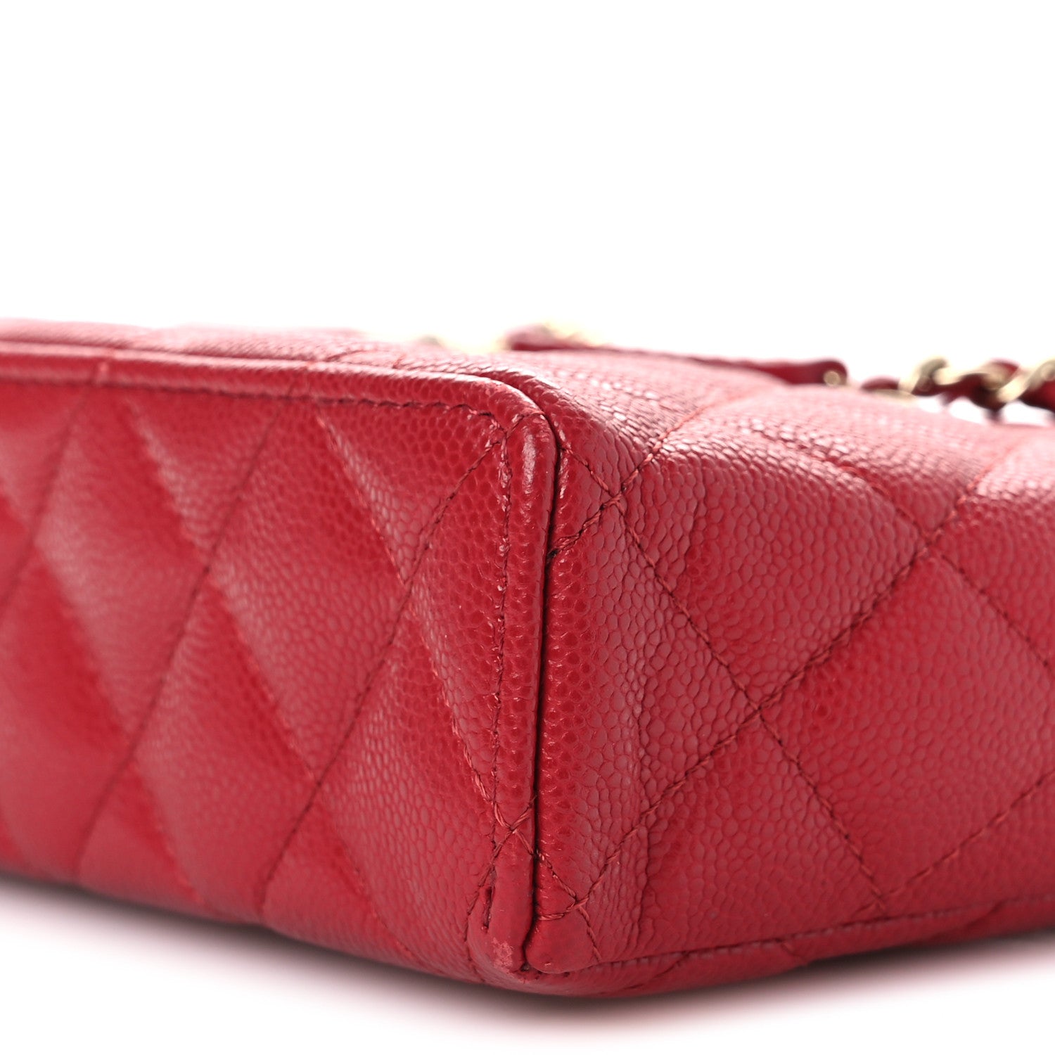 Caviar Quilted Top Handle Slim Vanity With Chain Red