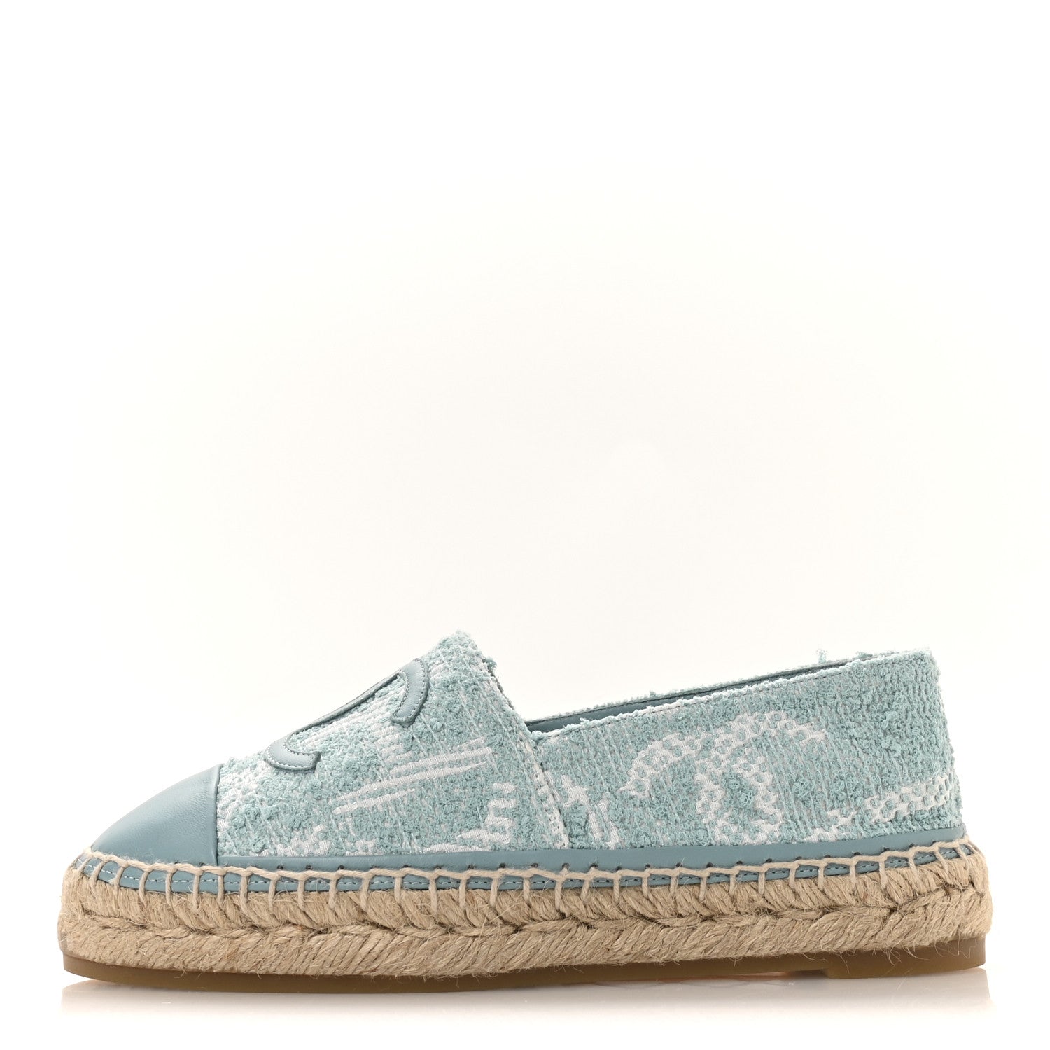 Mixed Fibers Jacquard Lambskin CC Espadrilles 36 Turquoise White