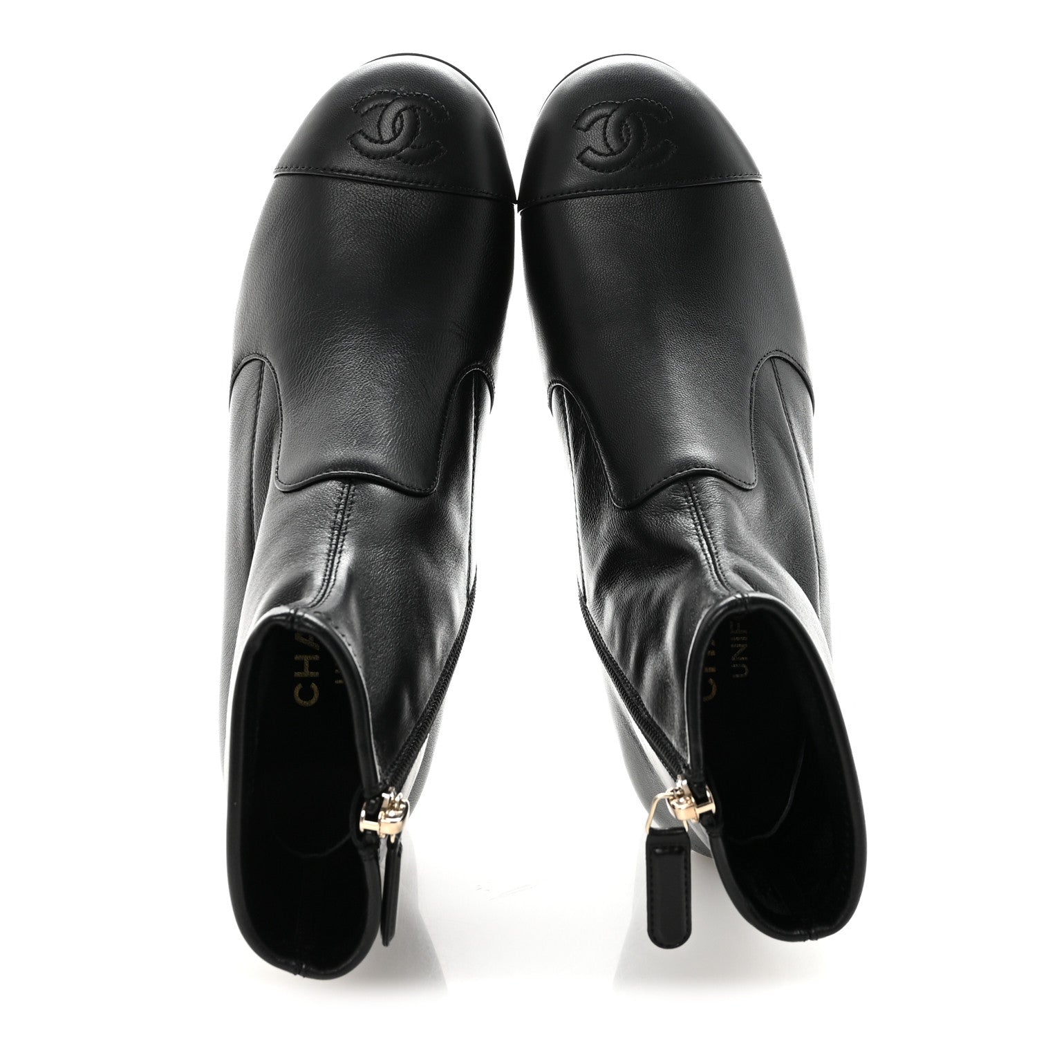 Stretch Lambskin Cap Toe CC Short Boots 35 Black