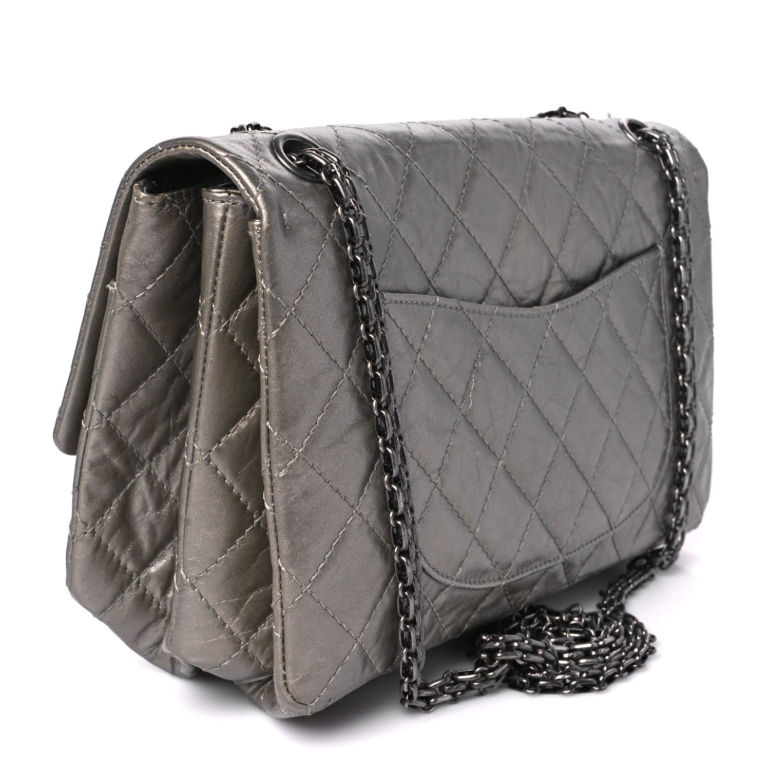 Metallic Aged Calfskin Quilted Accordion 2.55 Reissue Flap Silver