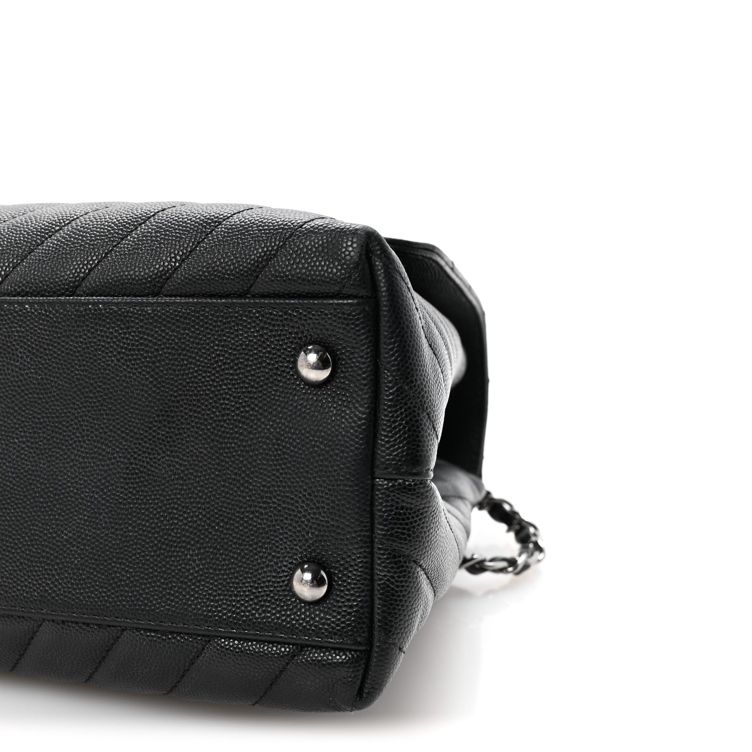 Caviar Chevron Quilted Medium Coco Handle Flap Black