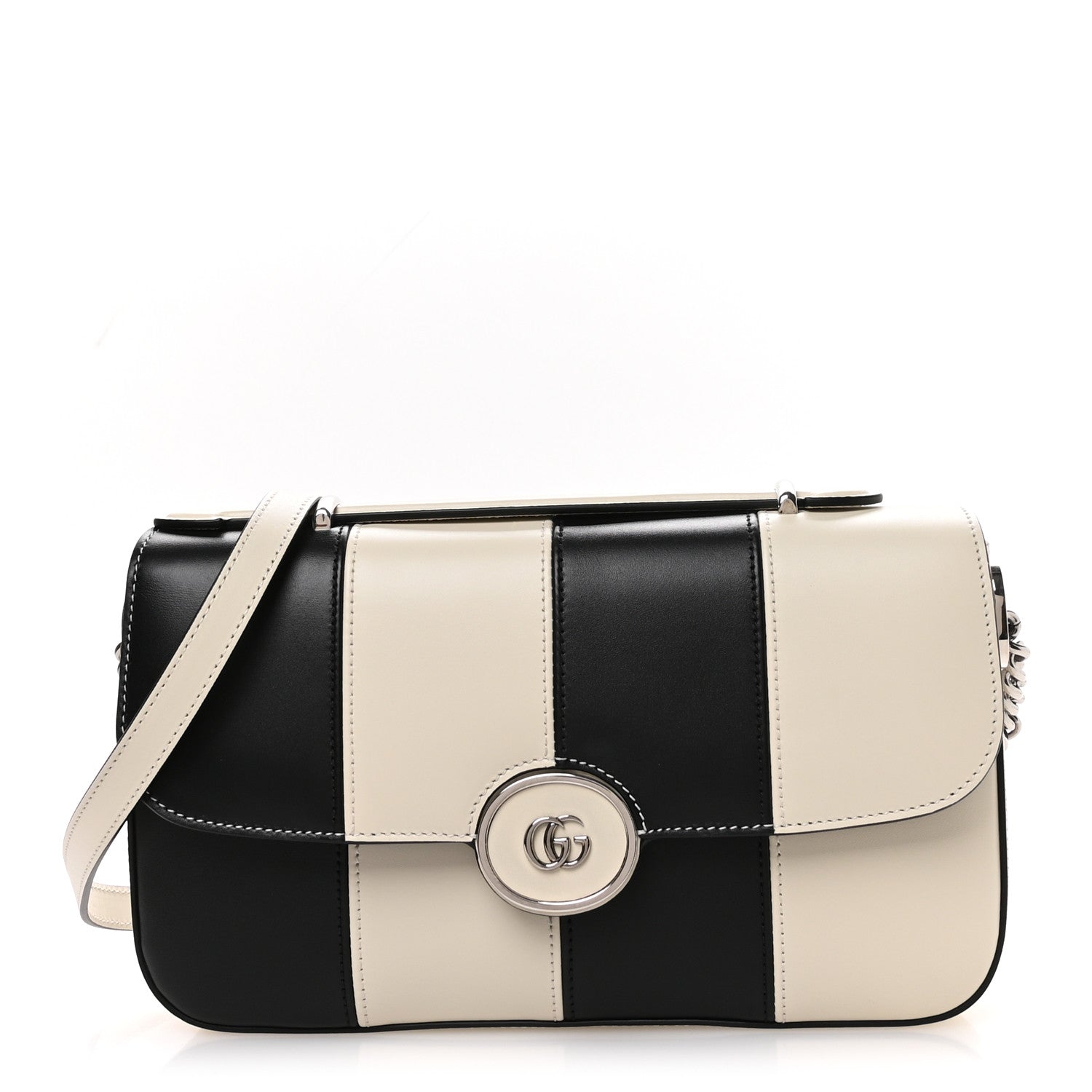 Senna Calfskin Lines Petite GG Top Handle Shoulder Bag Black Mystic White
