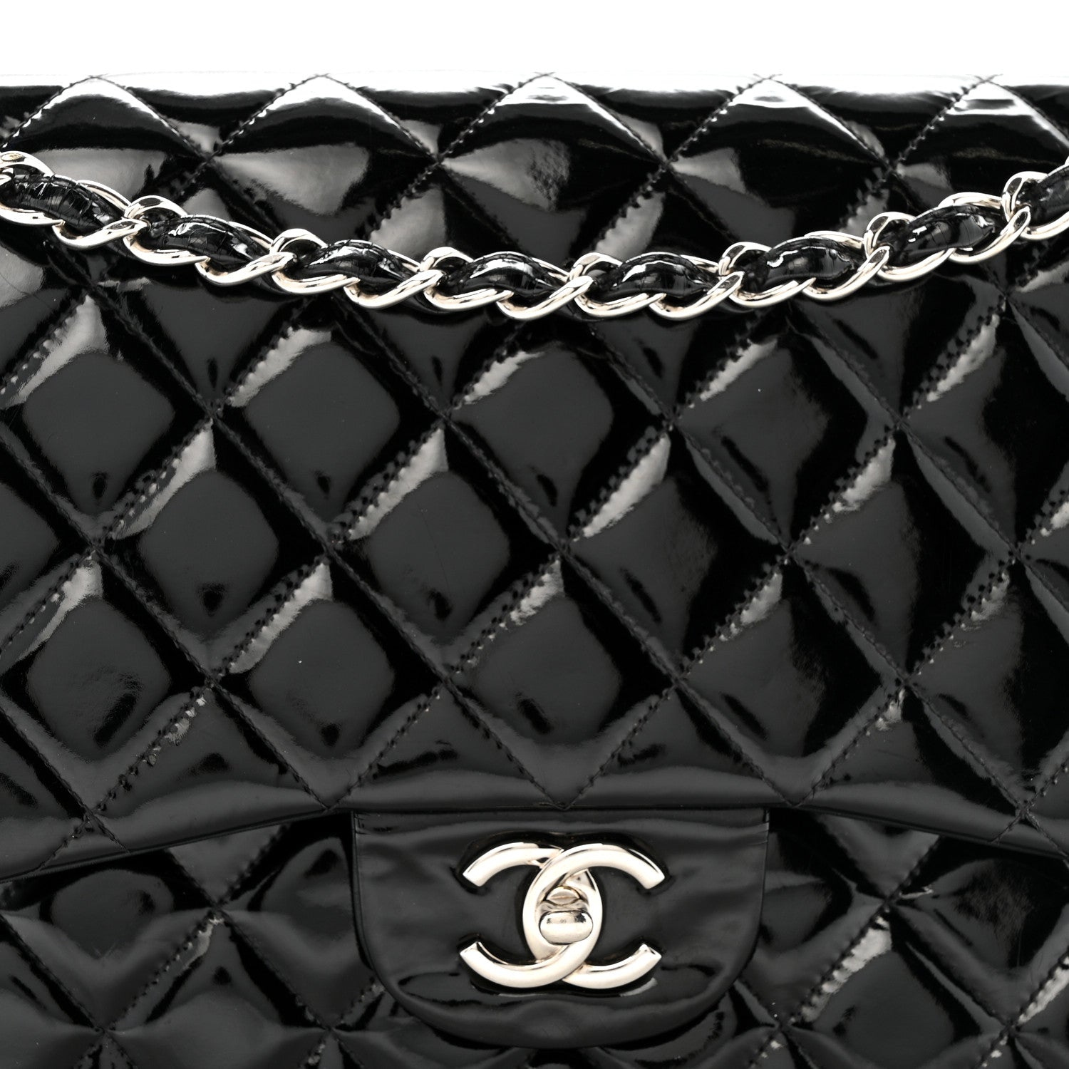 Patent Quilted Jumbo Double Flap Black