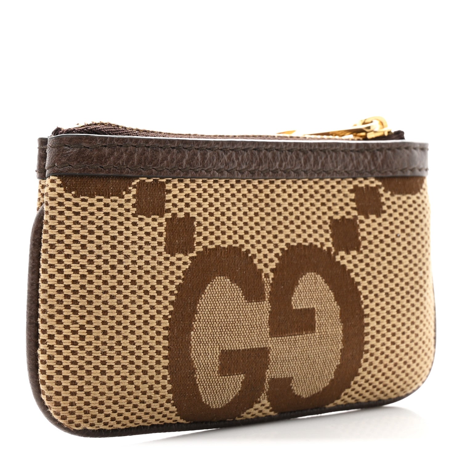 Monogram Jumbo GG Textured Dollar Calfskin Ophidia Key Case Camel Ebony New Acero