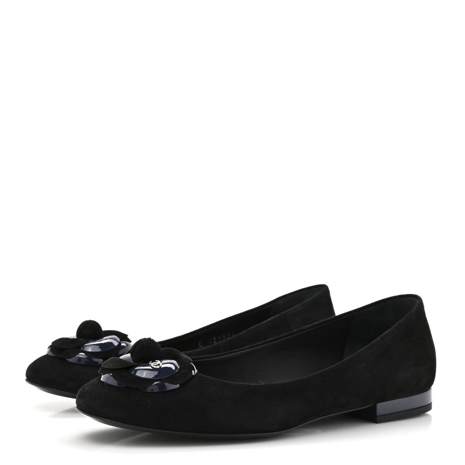Suede Patent Camellia CC Ballerina Flat 37 Navy Black