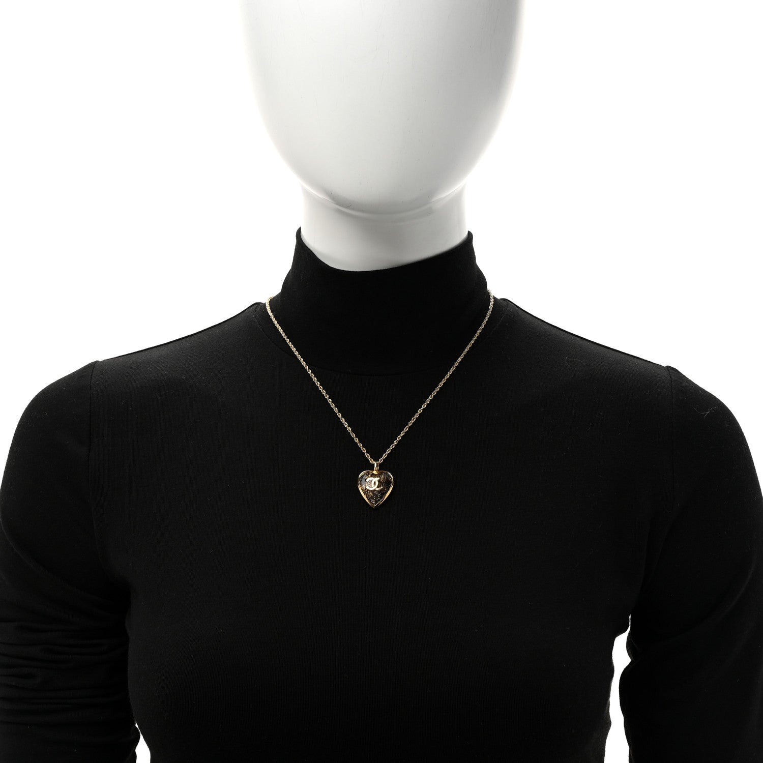 Metal Lace Resin Glass CC Heart Necklace Gold Black