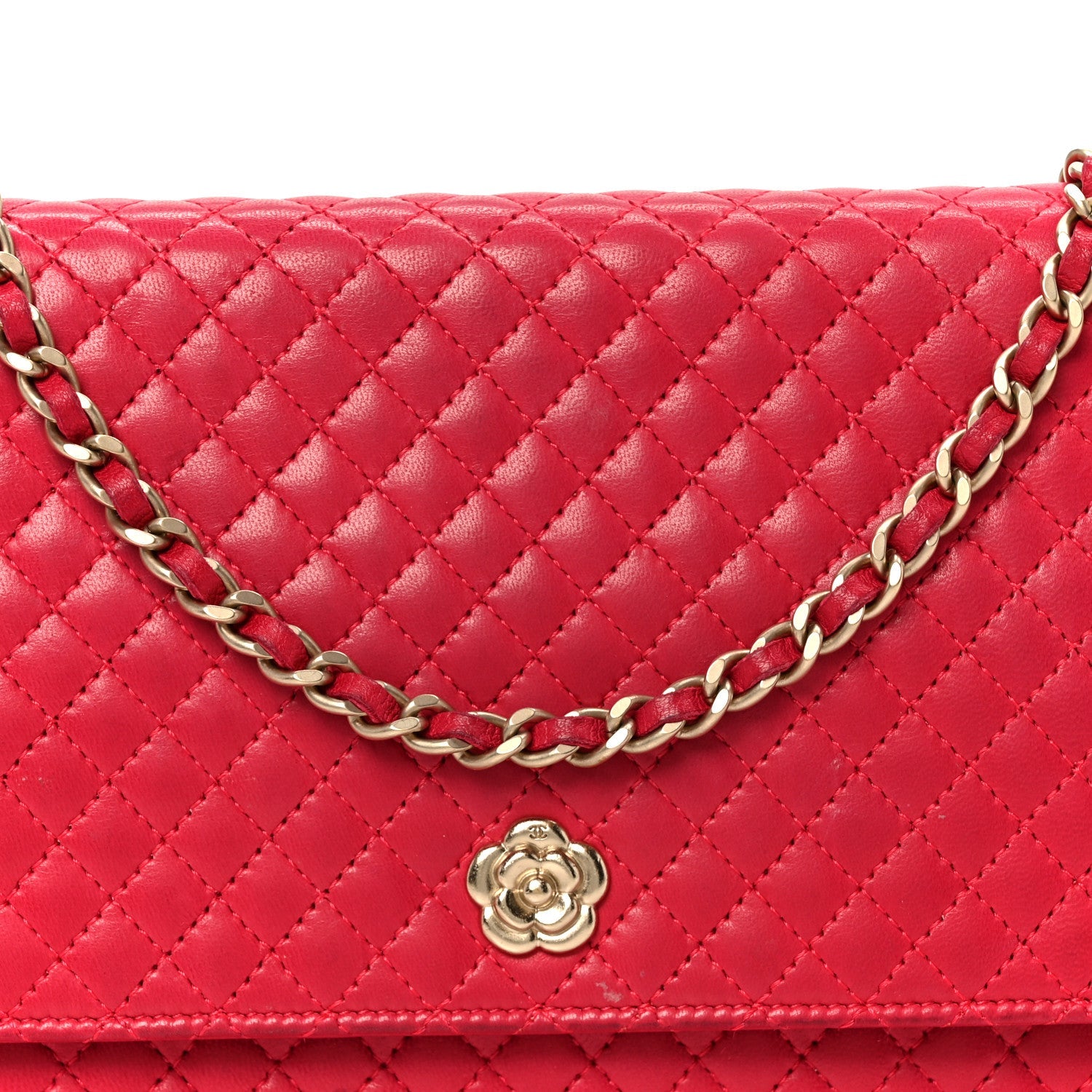 Lambskin Micro Quilted Wallet On Chain WOC Fuchsia