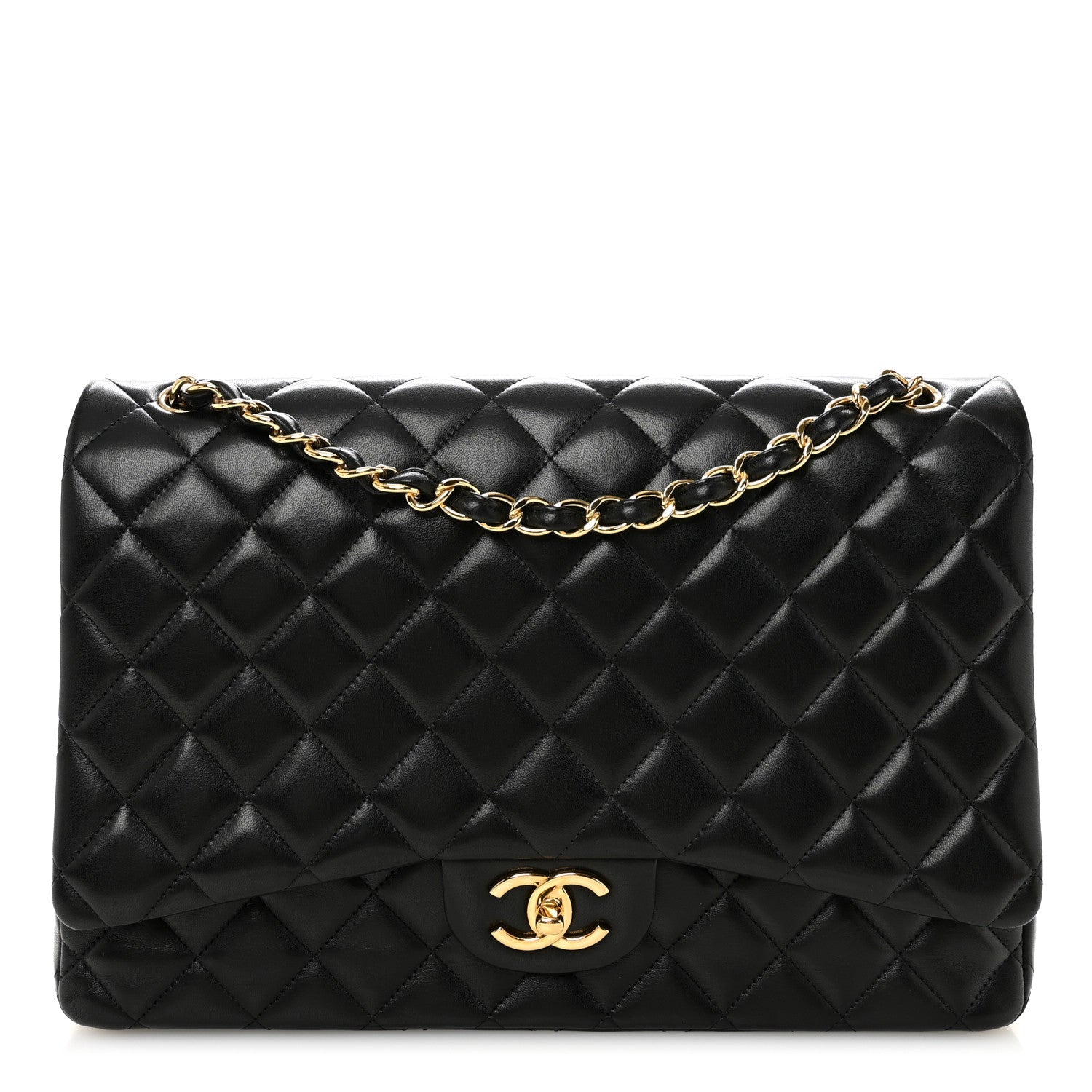 Lambskin Quilted Maxi Double Flap Black