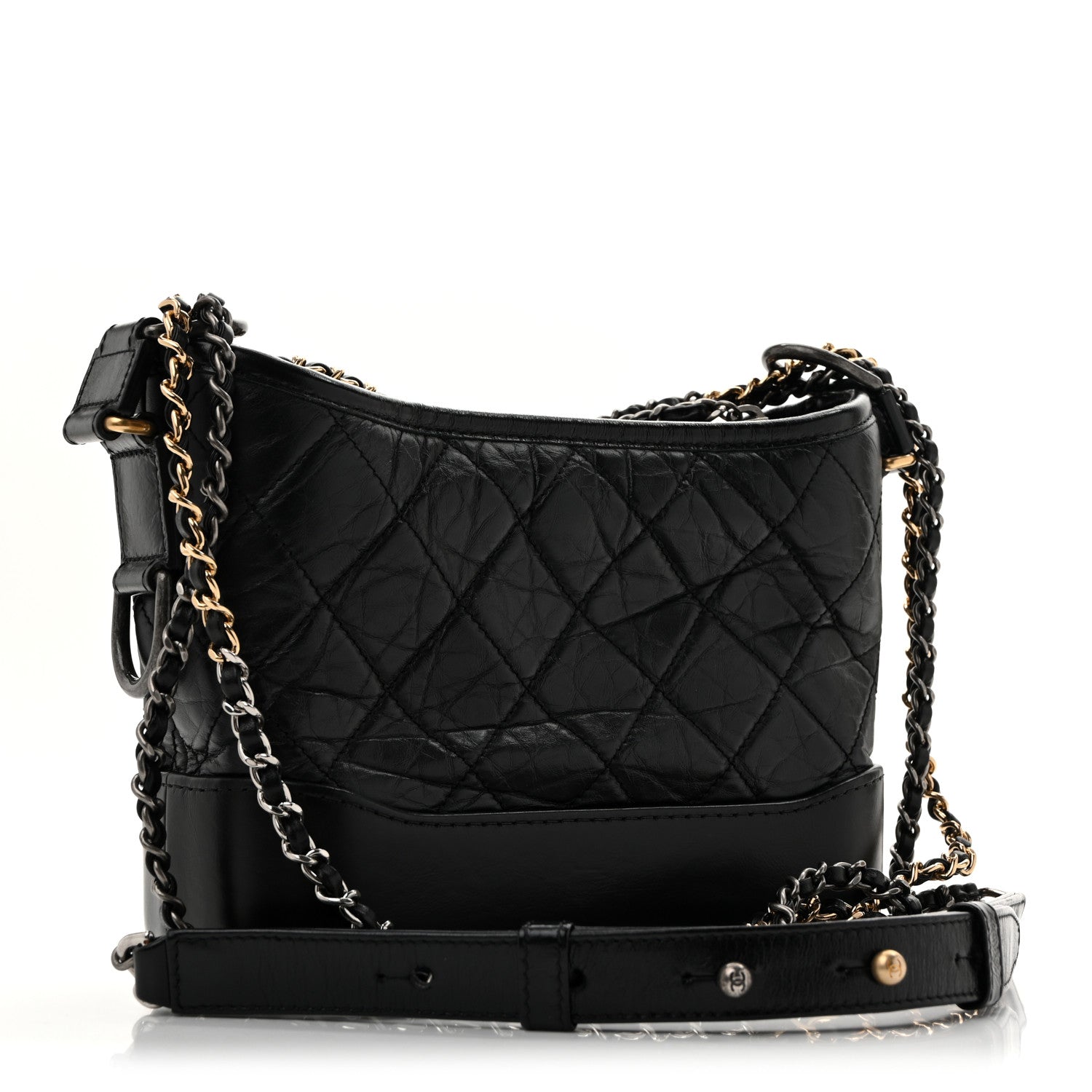 Aged Calfskin Quilted Small Gabrielle Hobo Black