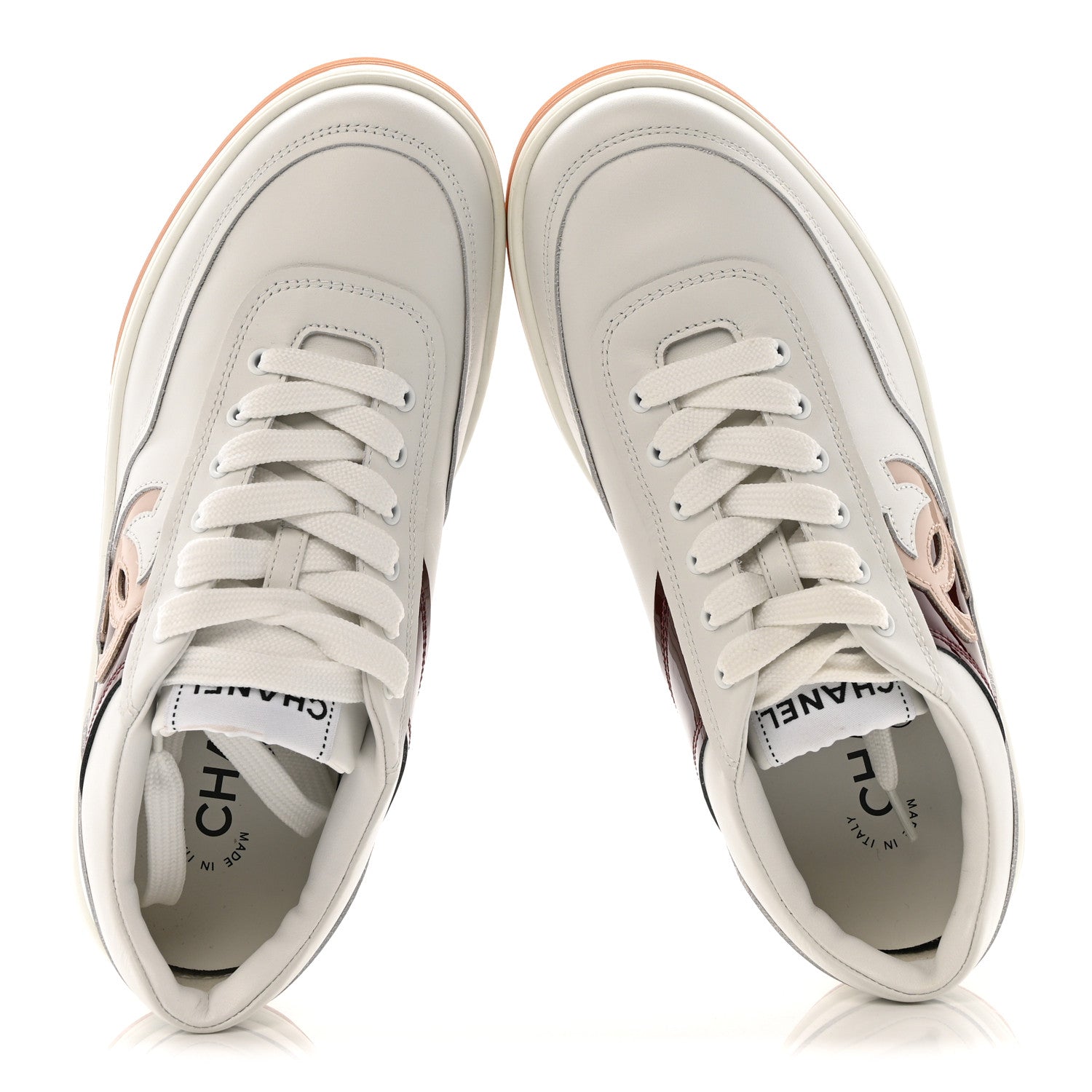 Calfskin Patent Womens CC Sneakers 36 White Burgundy Beige