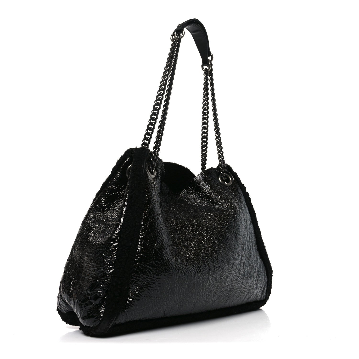 Patent Shearling Medium Soho Chain Shoulder Bag Black