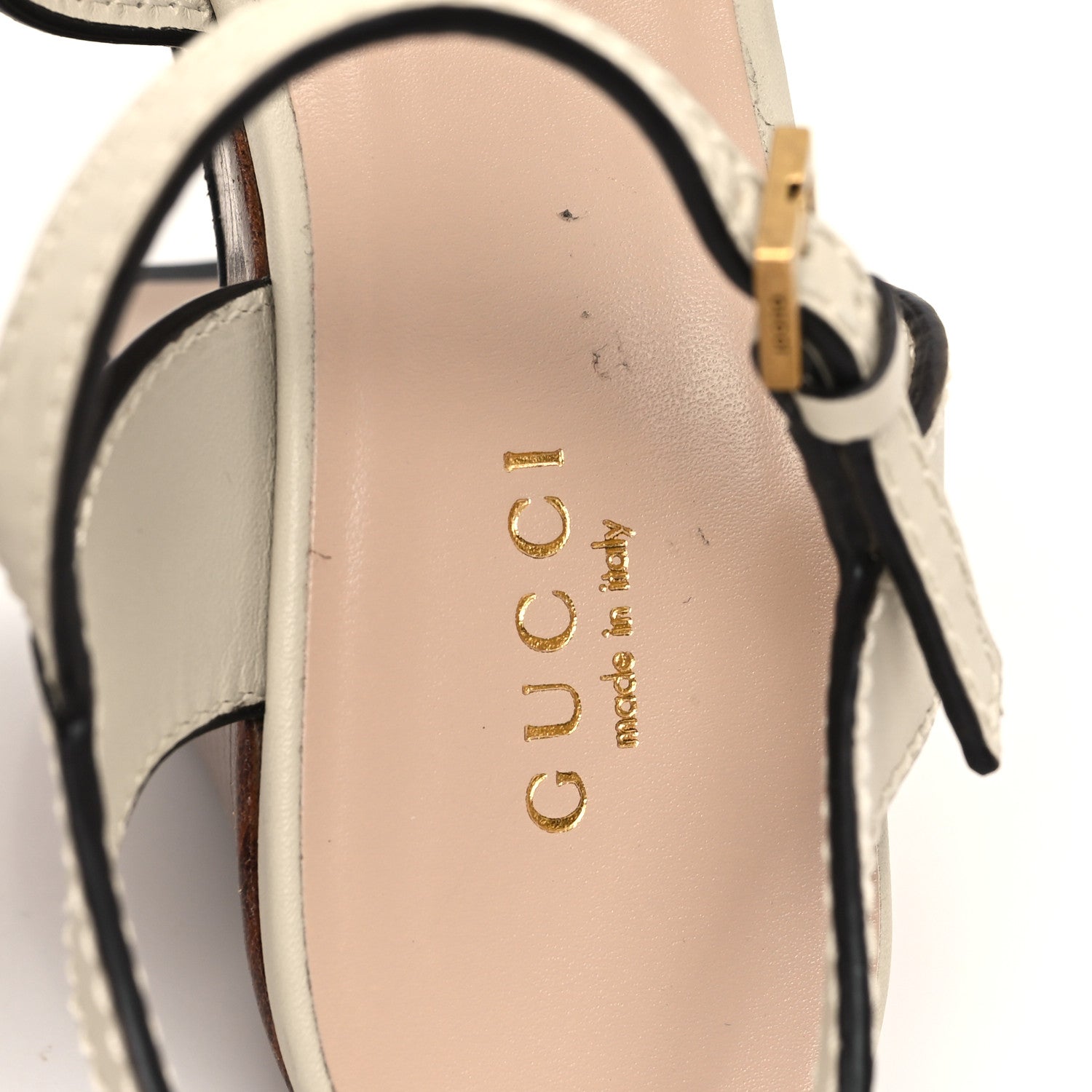 Cosmos Softy Calfskin Wooden Interlocking G Cut-Out 30/120mm Platform Sandals 36.5 Mystic White