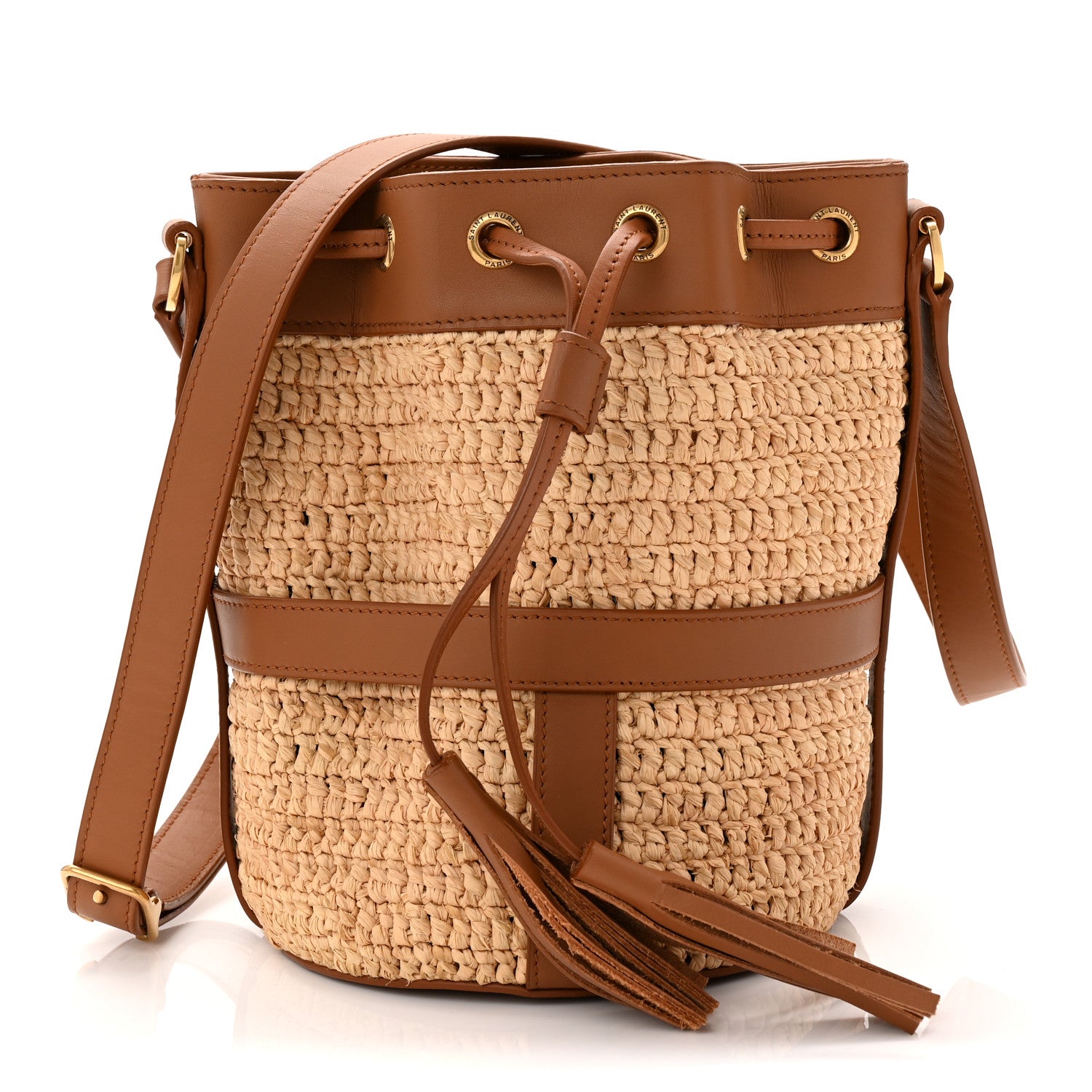 Raffia Calfskin Seau Bucket Naturel Brick