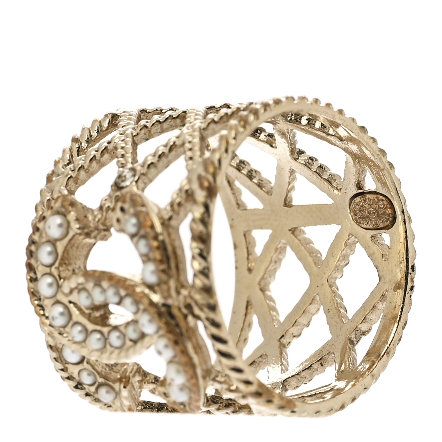 Pearl Chain CC Ring Gold