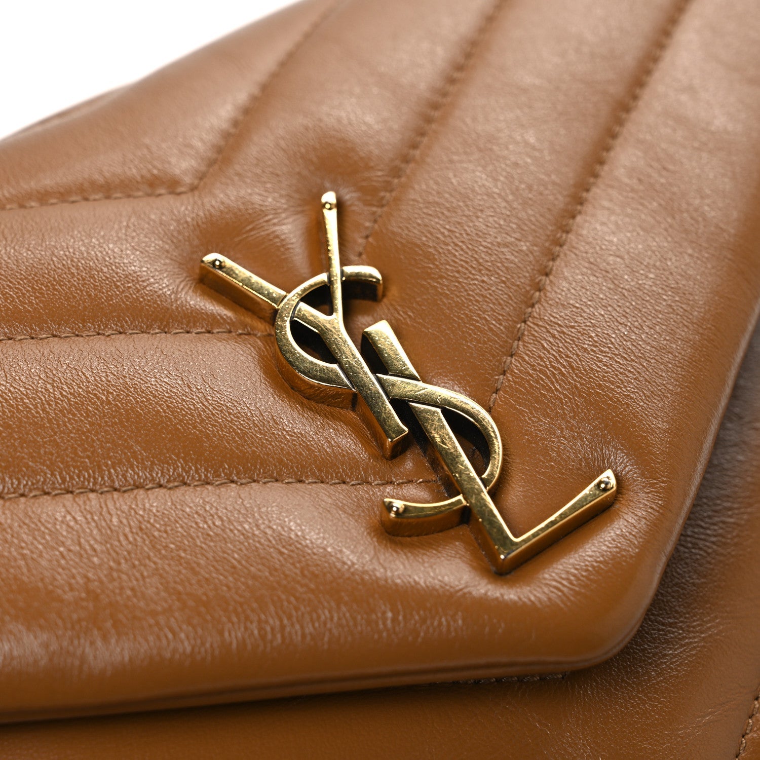 Calfskin Y Quilted Monogram Small Loulou Chain Satchel Dark Natural