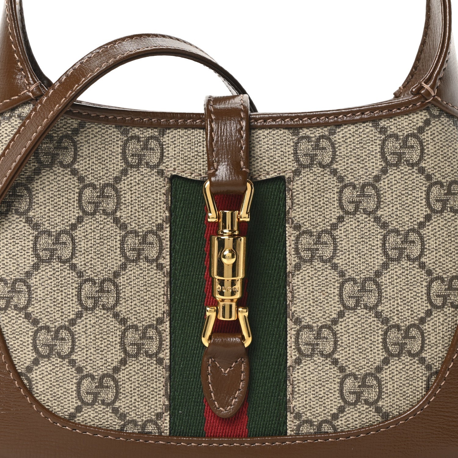 GG Supreme Monogram Azalea Calfskin Web Mini Jackie 1961 Hobo Beige Ebony Brown Sugar