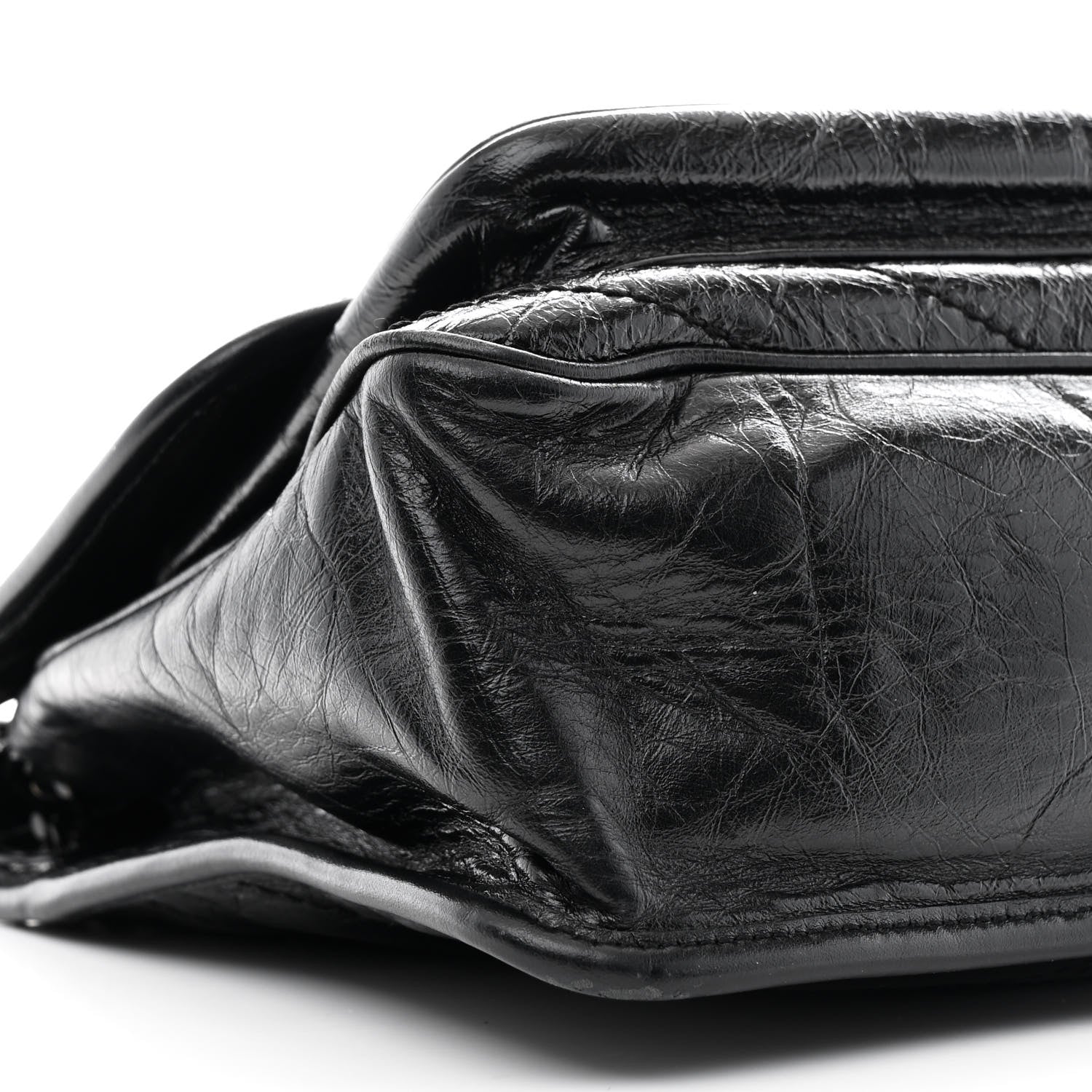 Crinkled Calfskin Matelasse Monogram Medium Niki Chain Satchel Black