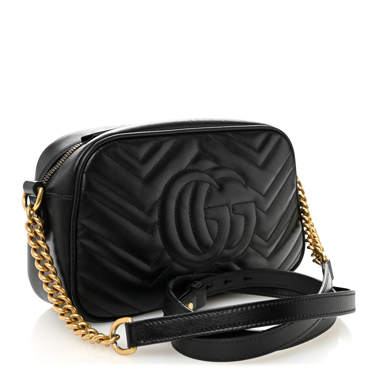 Calfskin Matelasse Small GG Marmont Chain Shoulder Bag Black