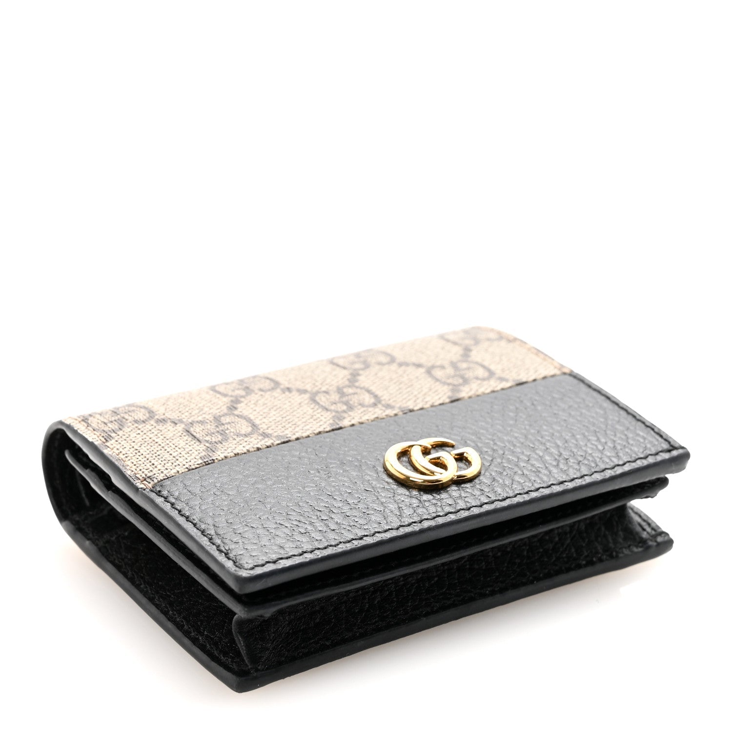 Dollar Calfskin GG Supreme Monogram GG Marmont Card Case Black Beige Ebony