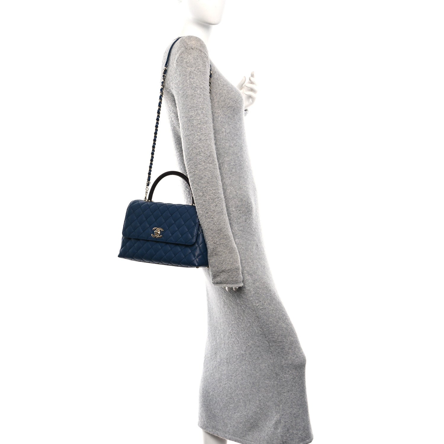 Caviar Lizard Embossed Quilted Small Coco Handle Flap Dark Blue