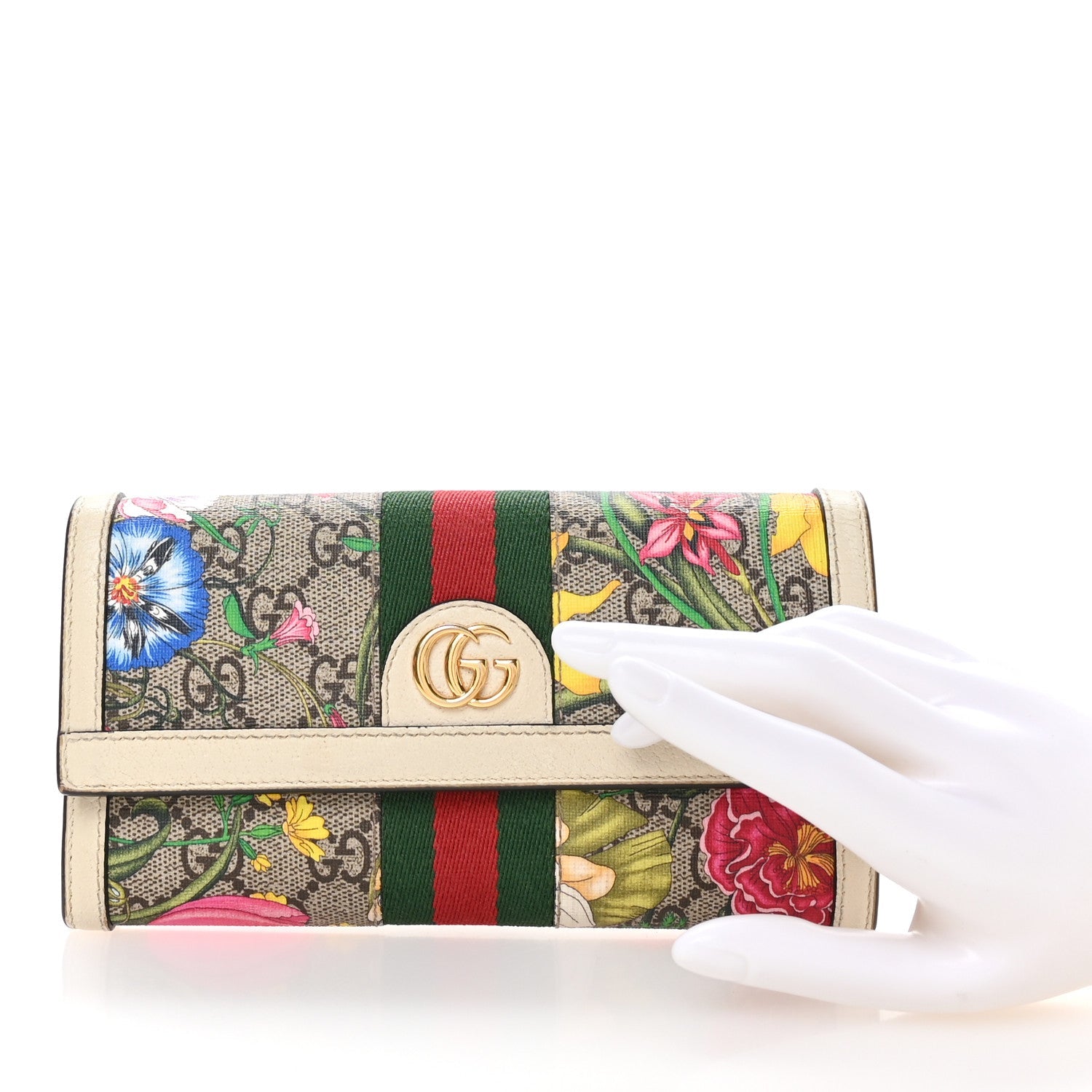 GG Supreme Monogram Flora Web Ophidia Continental Wallet White