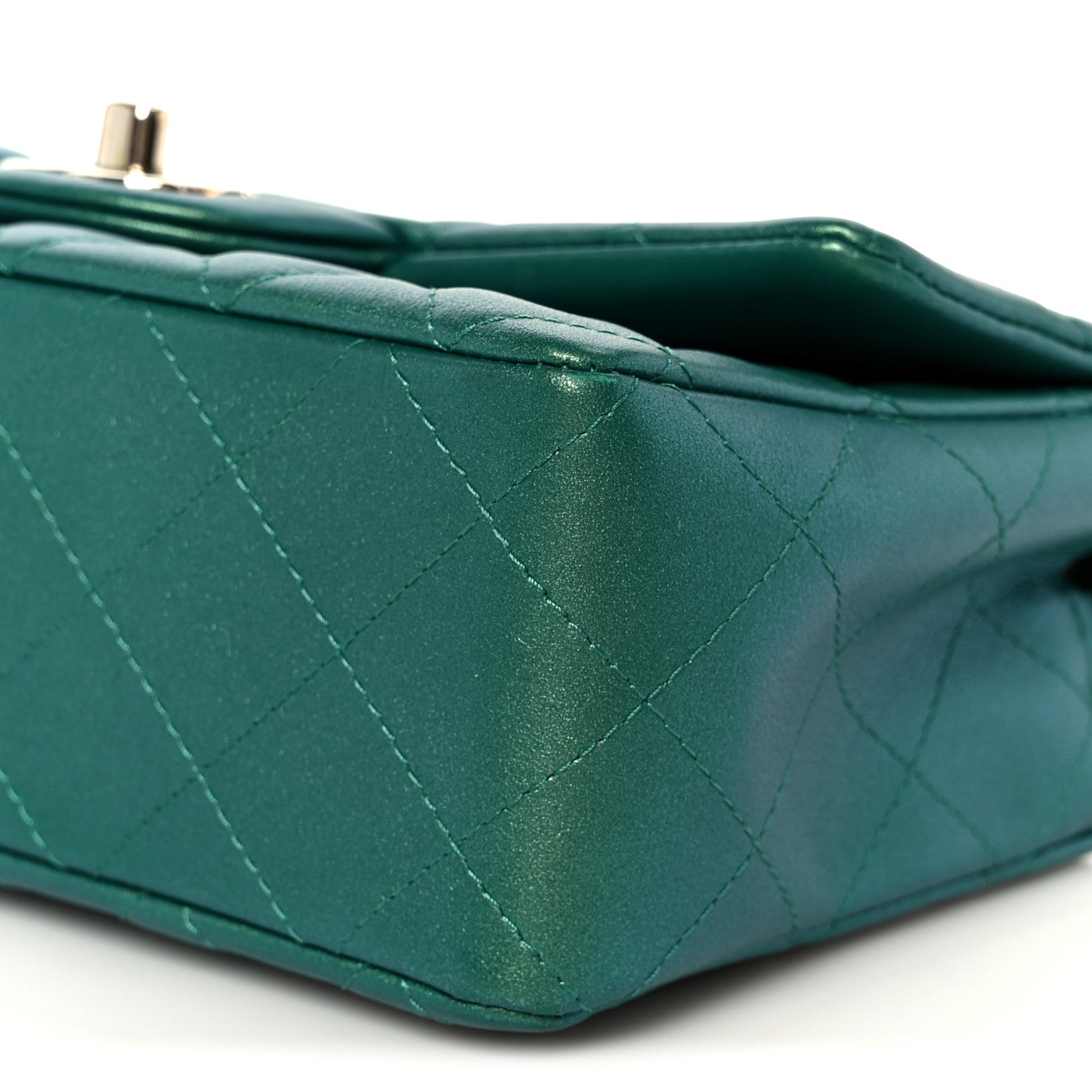 Iridescent Lambskin Quilted Mini Rectangular Flap Green