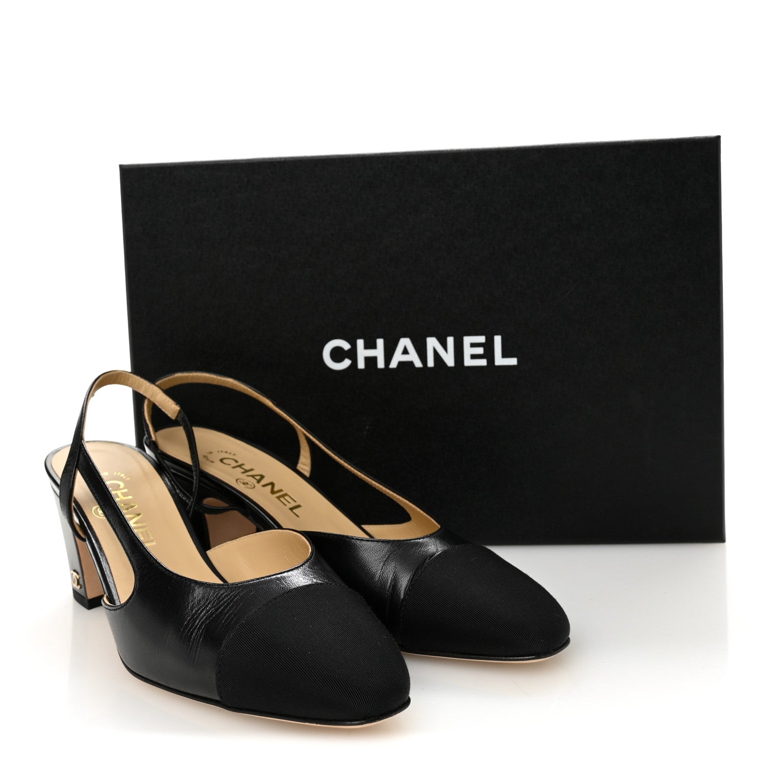 Goatskin Grosgrain Cap Toe CC Slingback Pumps 37 Black